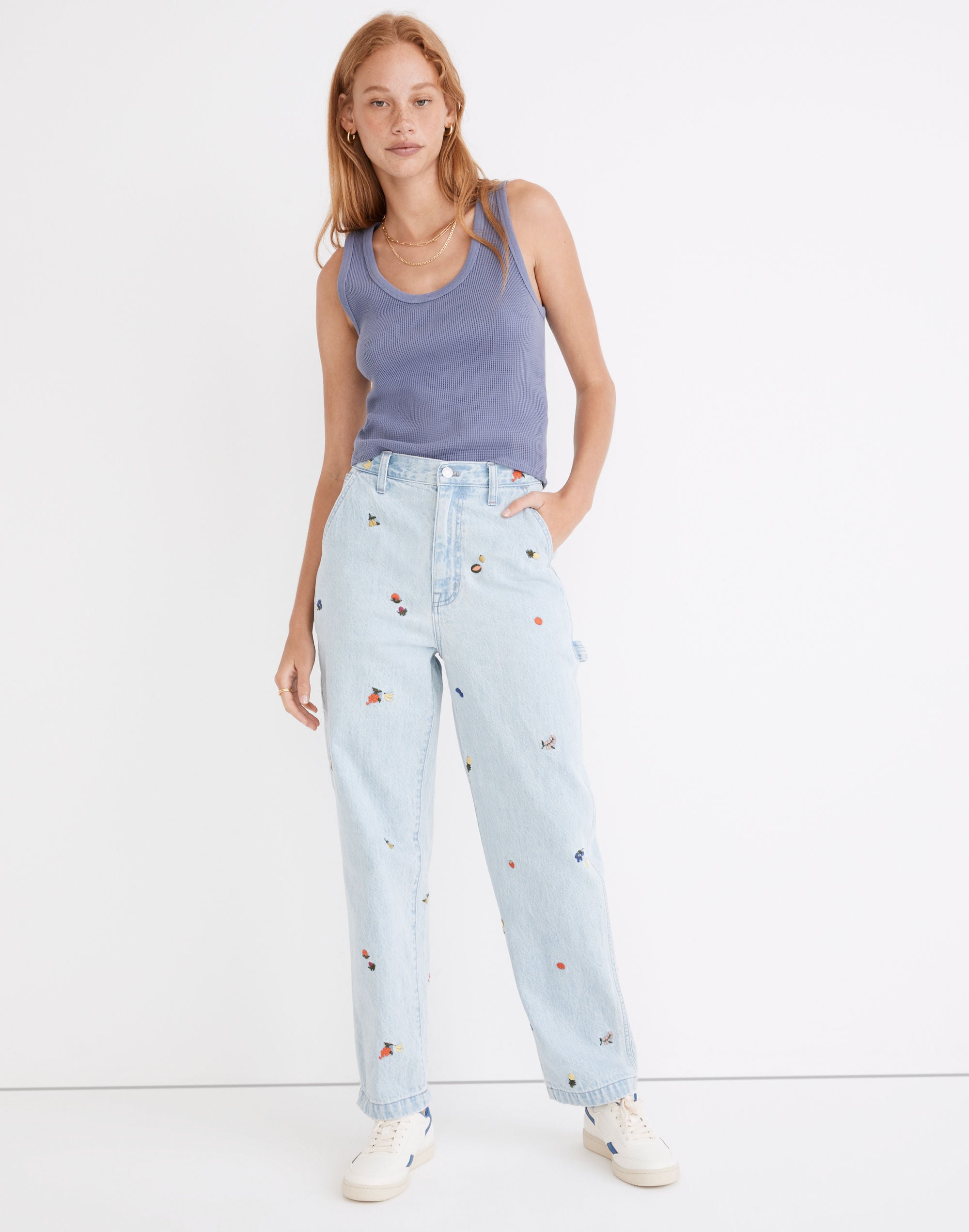 Baggy Straight Carpenter Jeans: Fruit Embroidered Edition