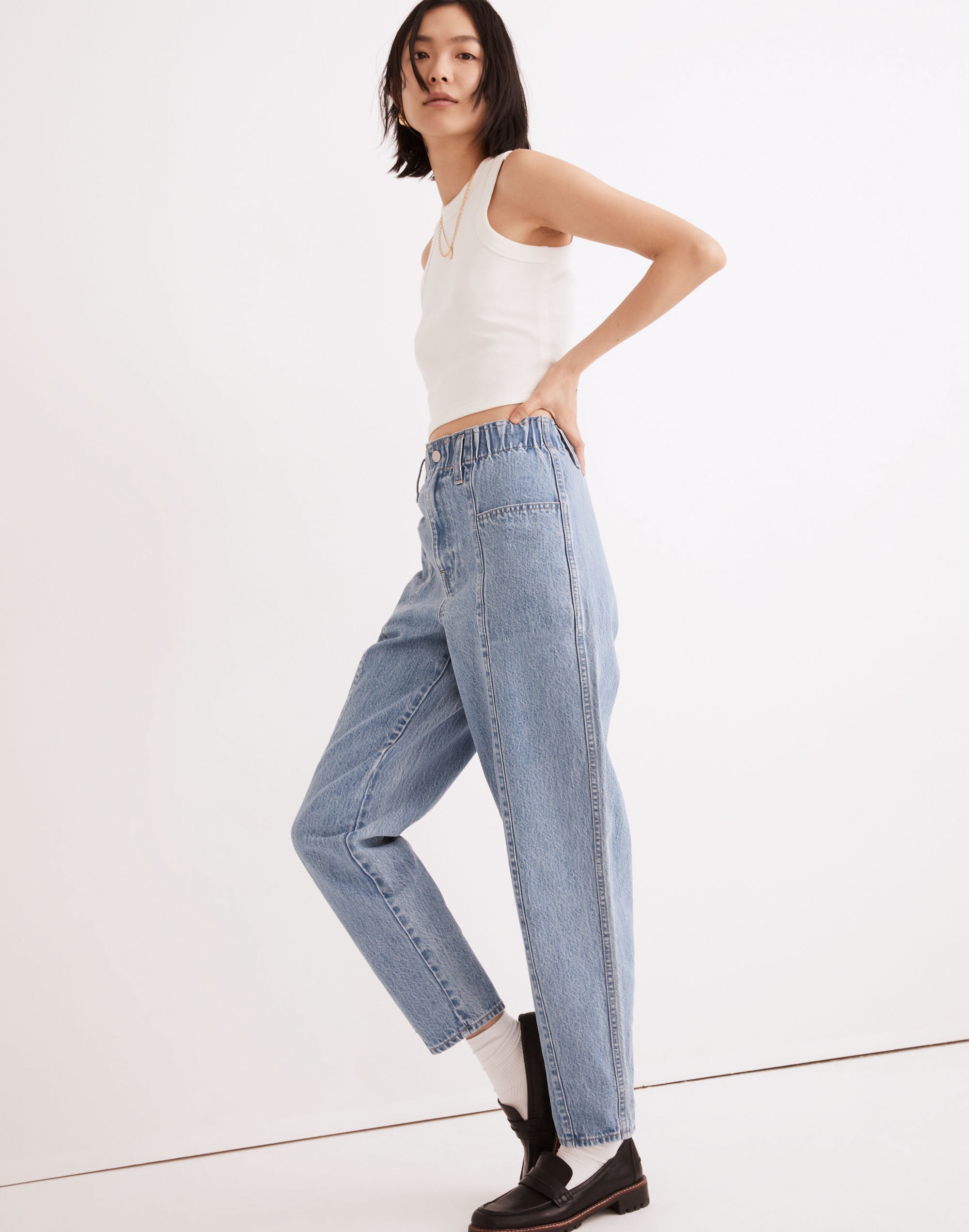 Pull-On Balloon Jeans in Closson Wash: Paperbag Edition