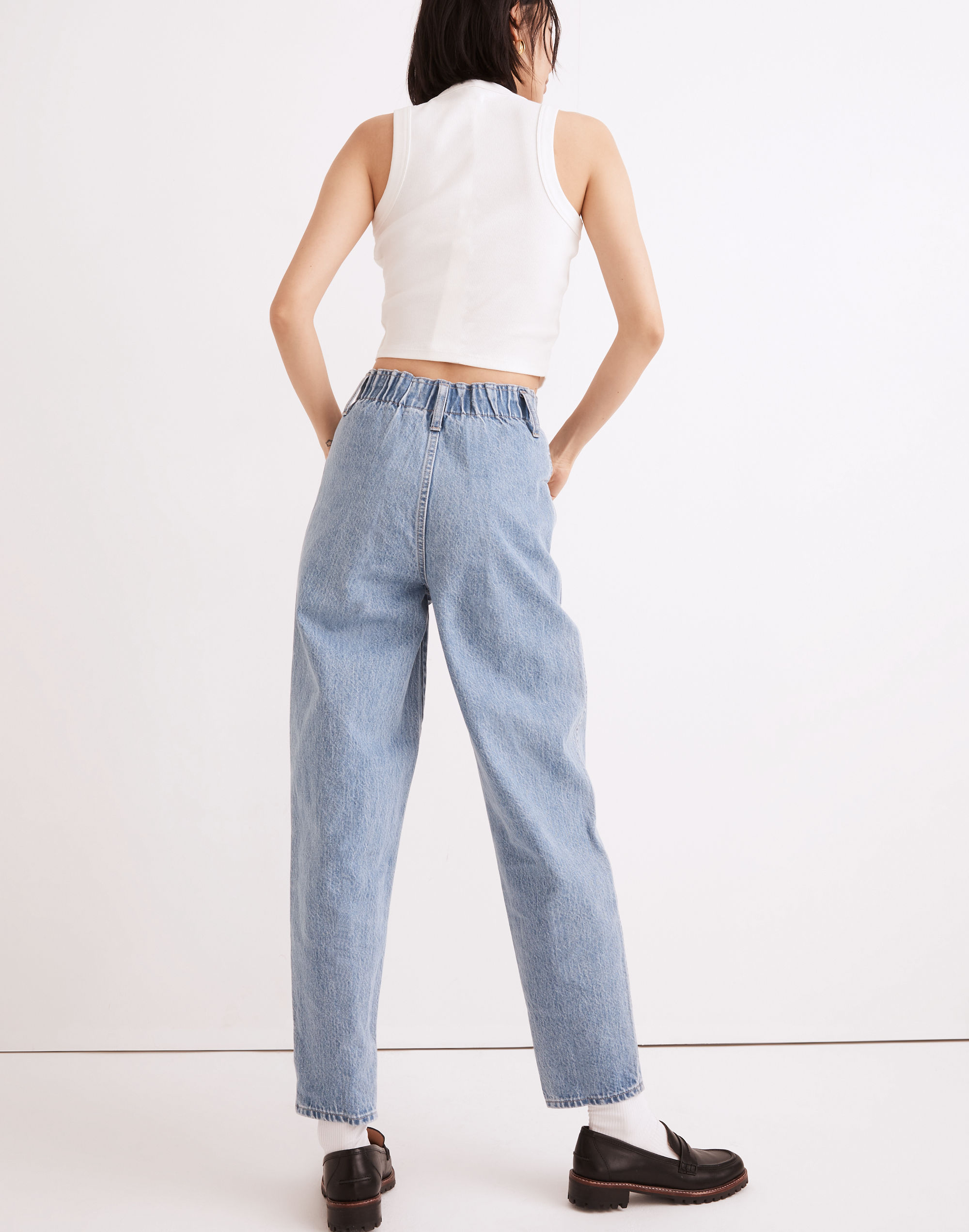 Pull-On Balloon Jeans in Closson Wash: Paperbag Edition