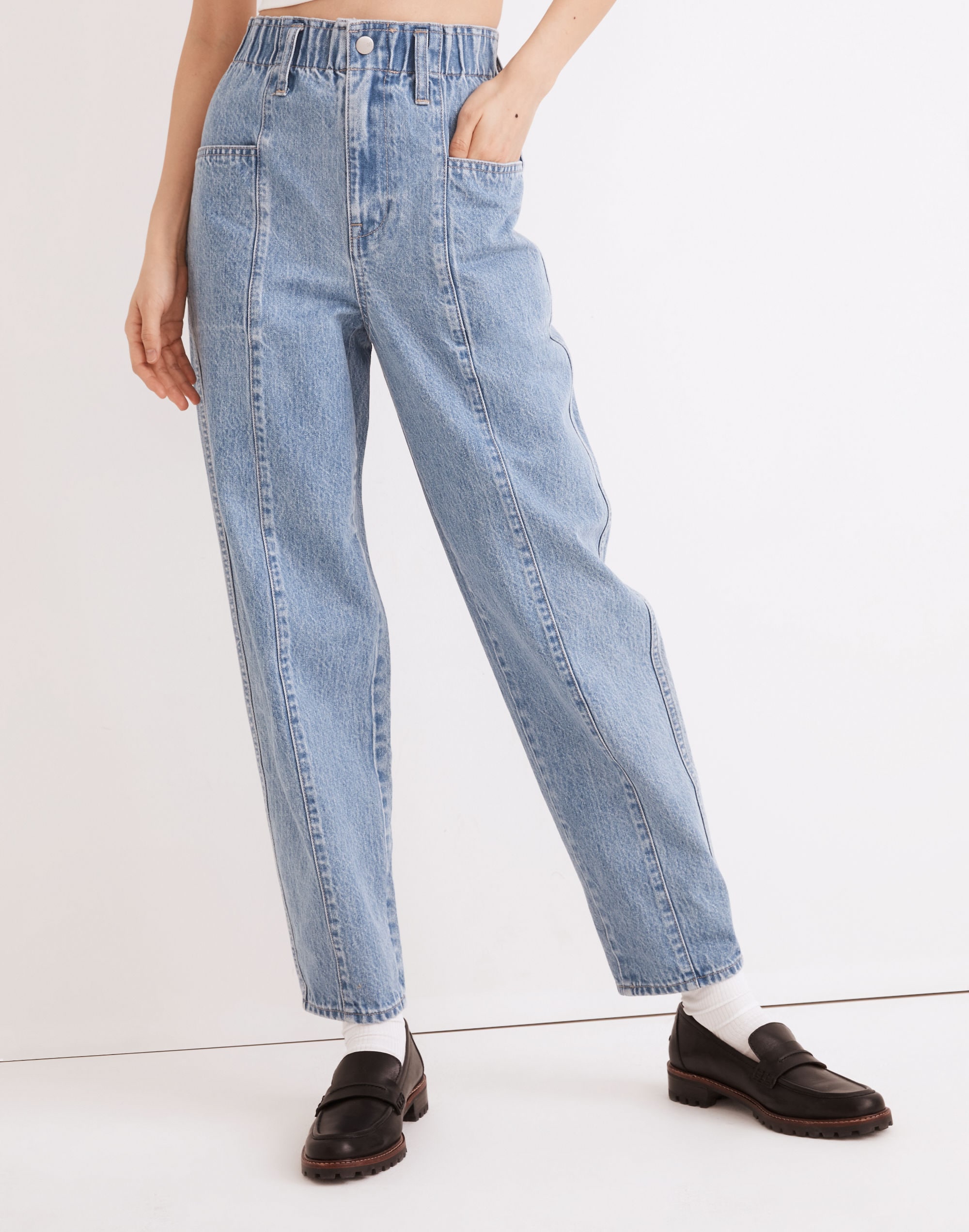 Pull-On Balloon Jeans in Closson Wash: Paperbag Edition