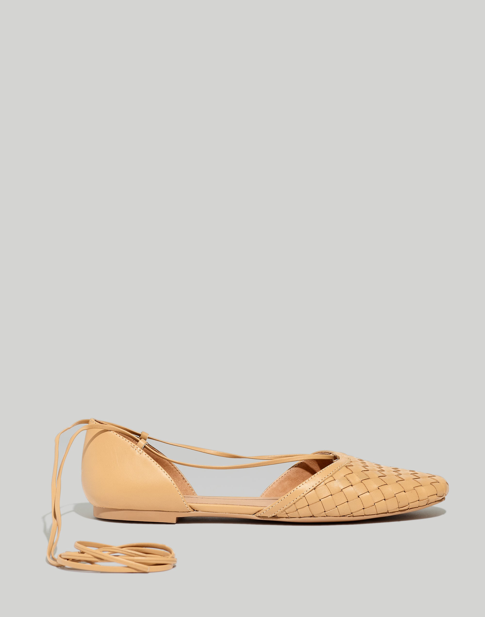 The Celina Lace-Up Flat in Woven Leather