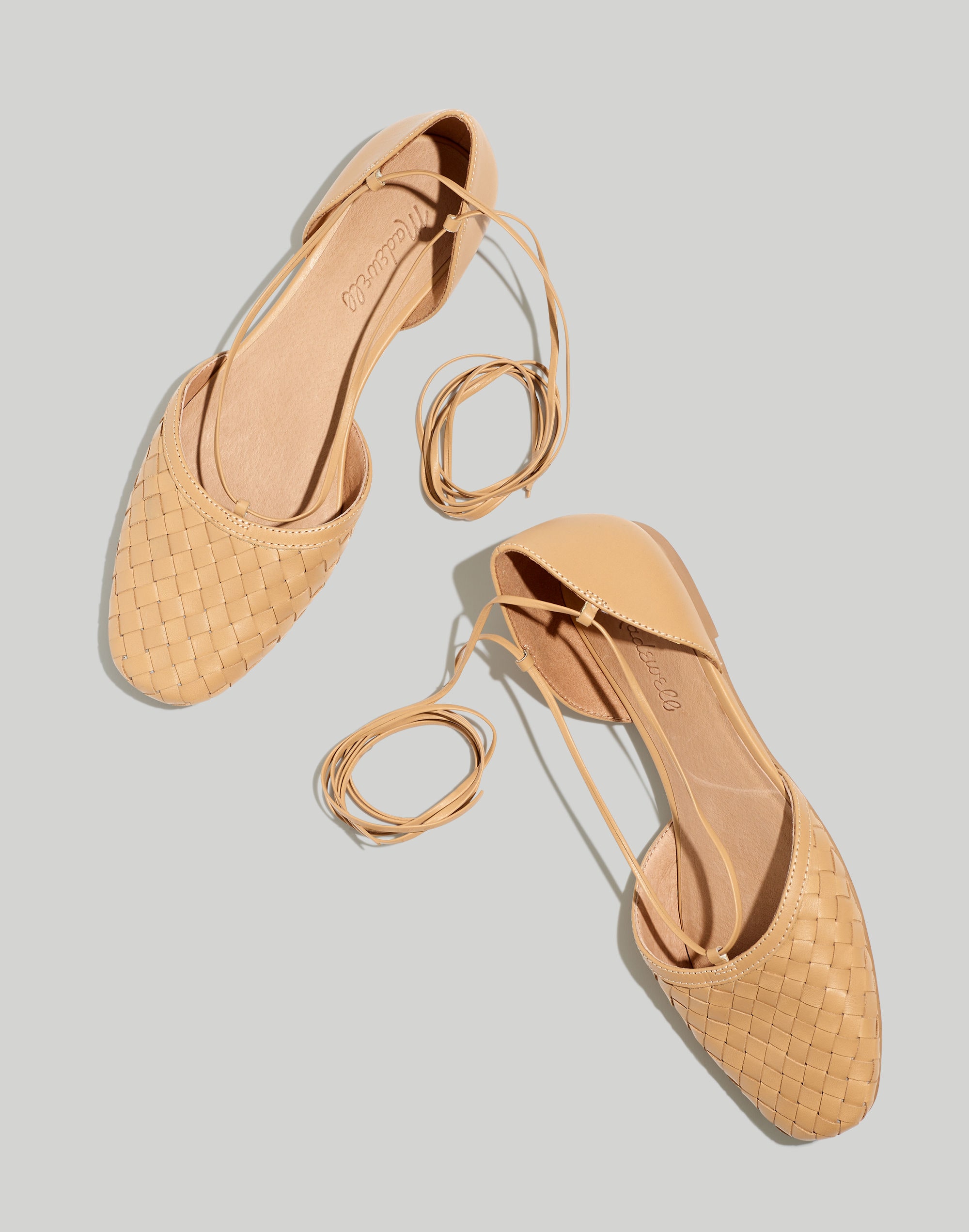 The Celina Lace-Up Flat in Woven Leather
