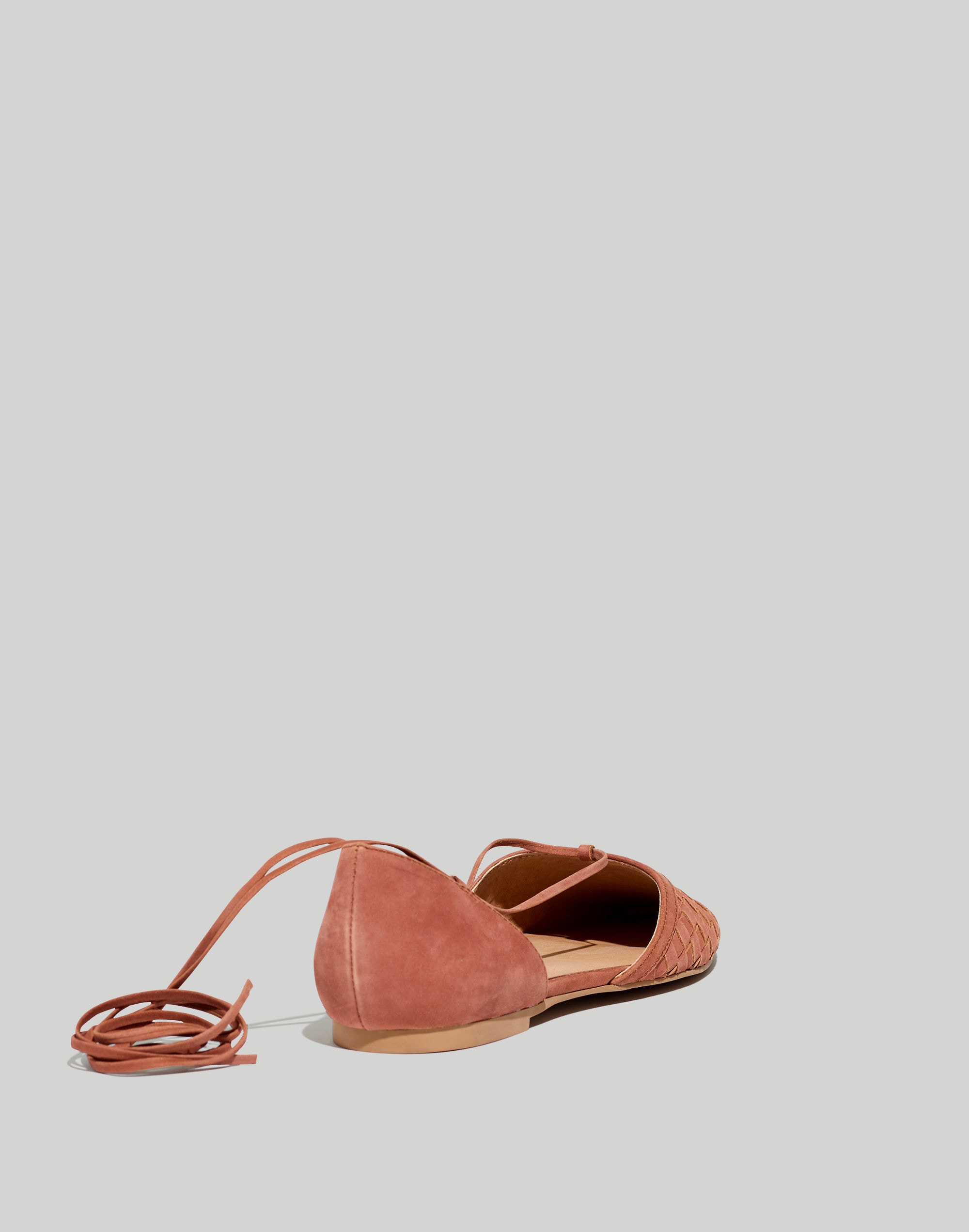 The Celina Lace-Up Flat in Woven Nubuck