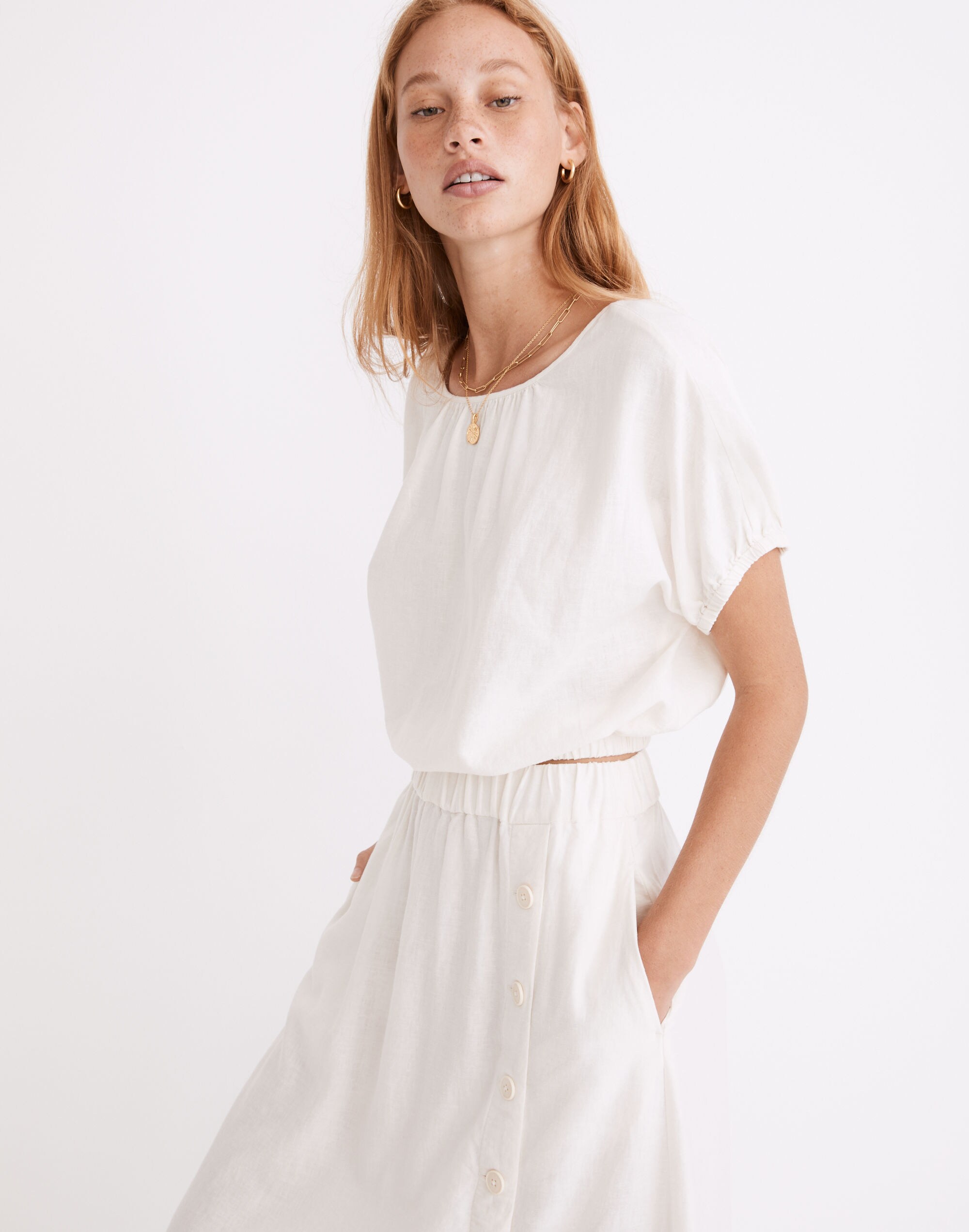 Linen-Blend Michele Bubble Top