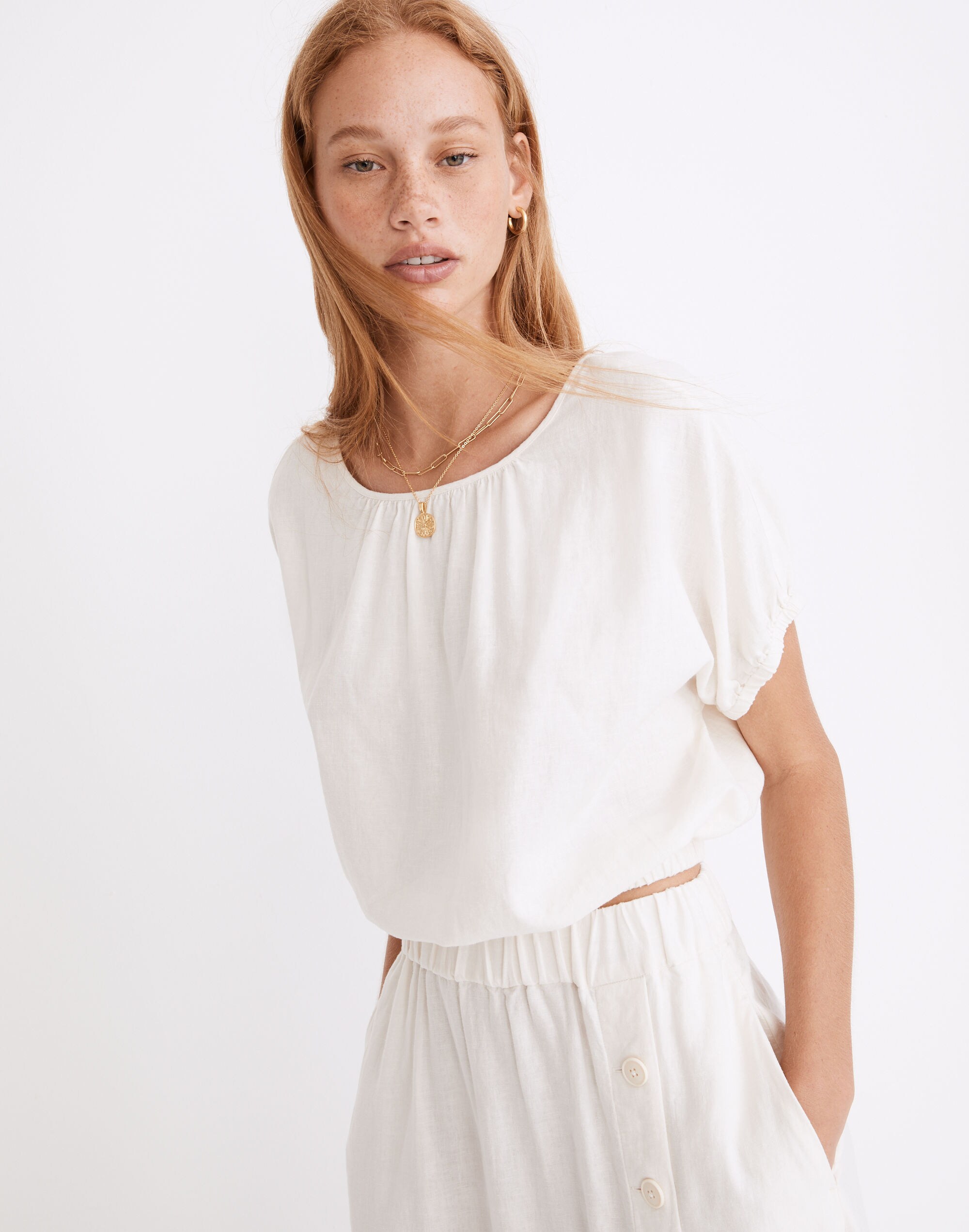 Linen-Blend Michele Bubble Top