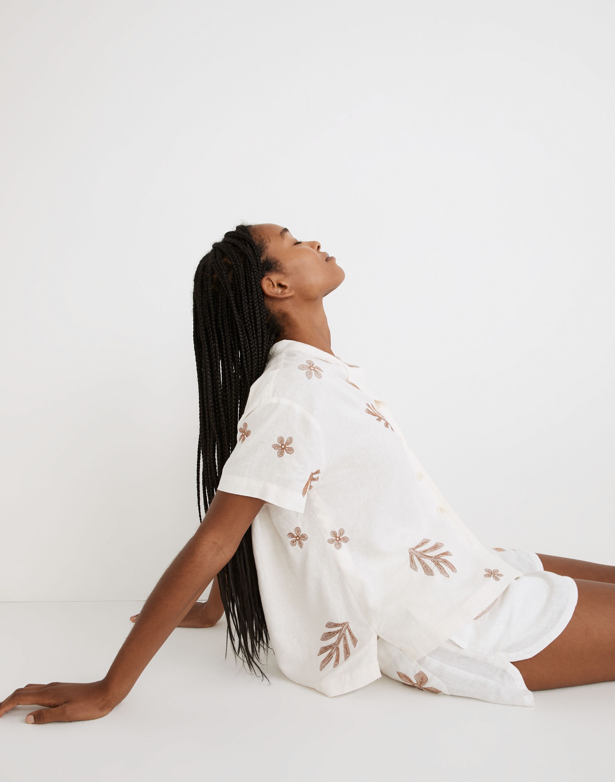 Leaf Embroidered Camp Shirt