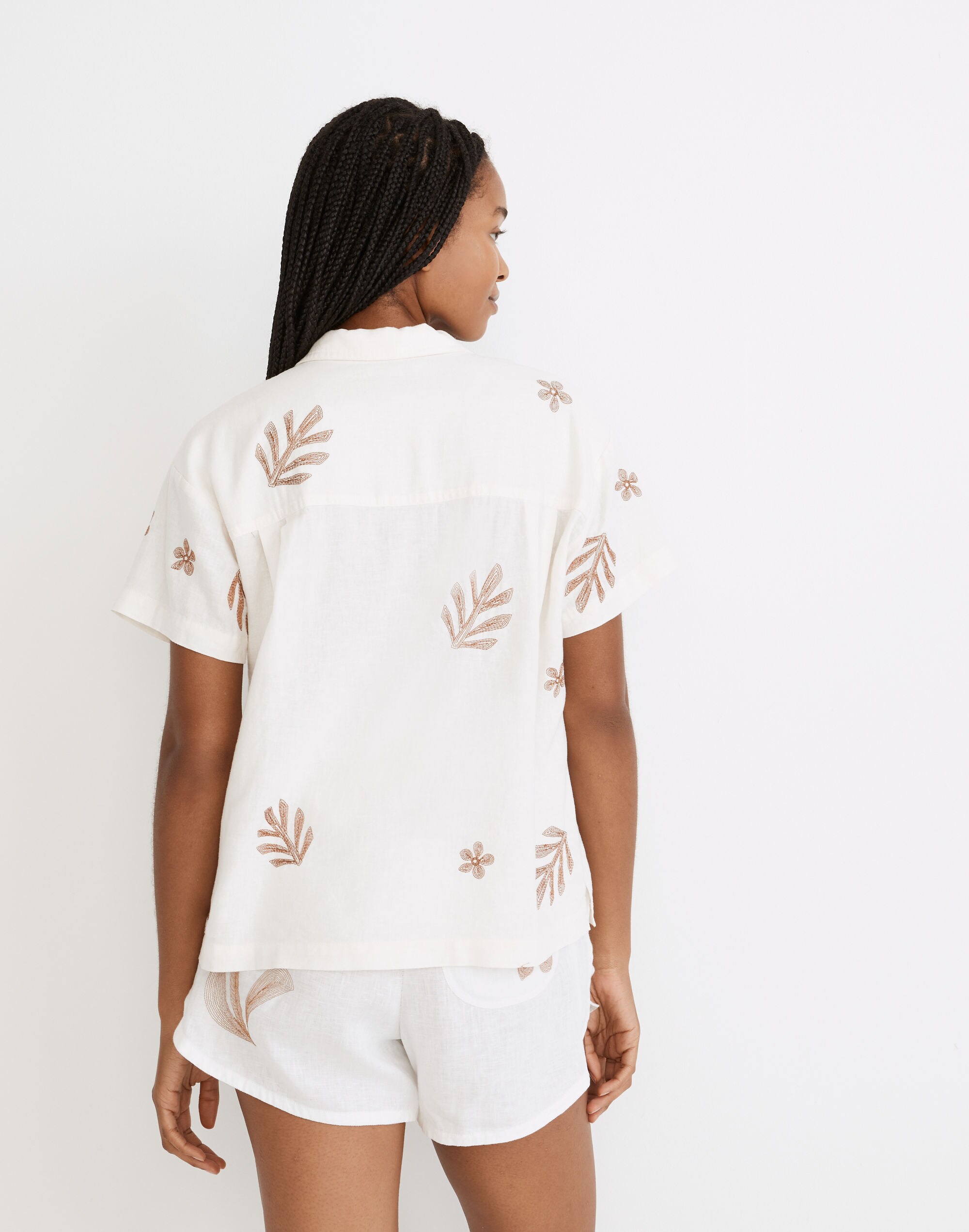 Leaf Embroidered Camp Shirt