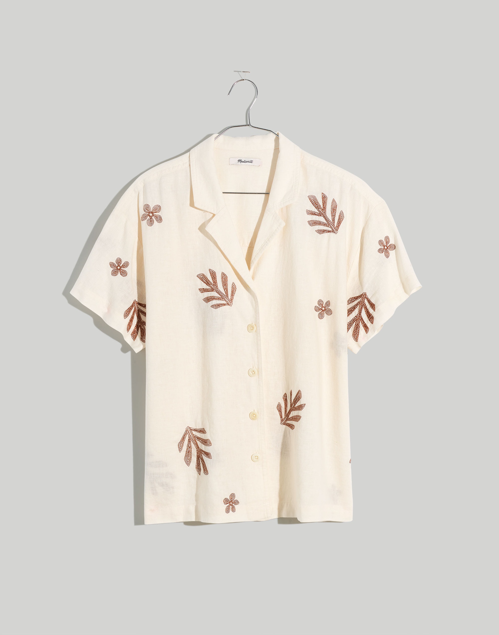 Leaf Embroidered Camp Shirt