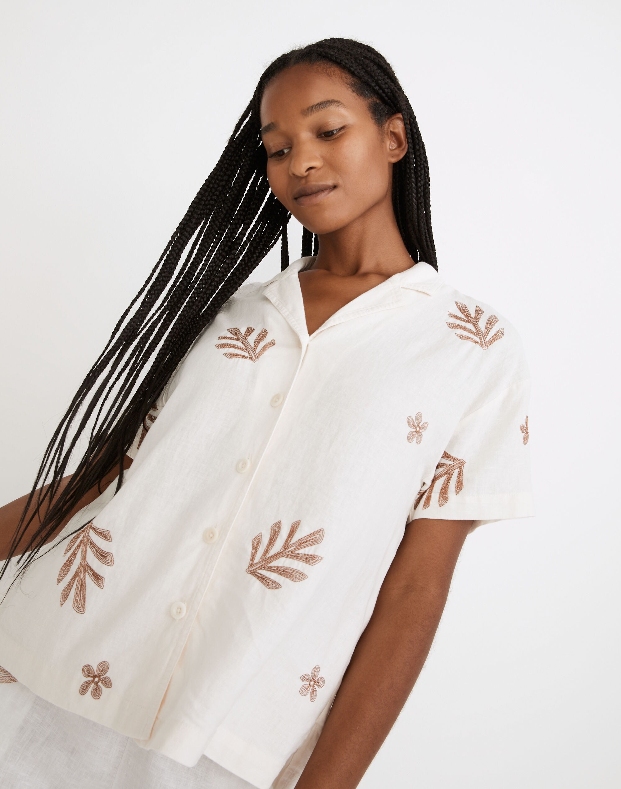 Leaf Embroidered Camp Shirt