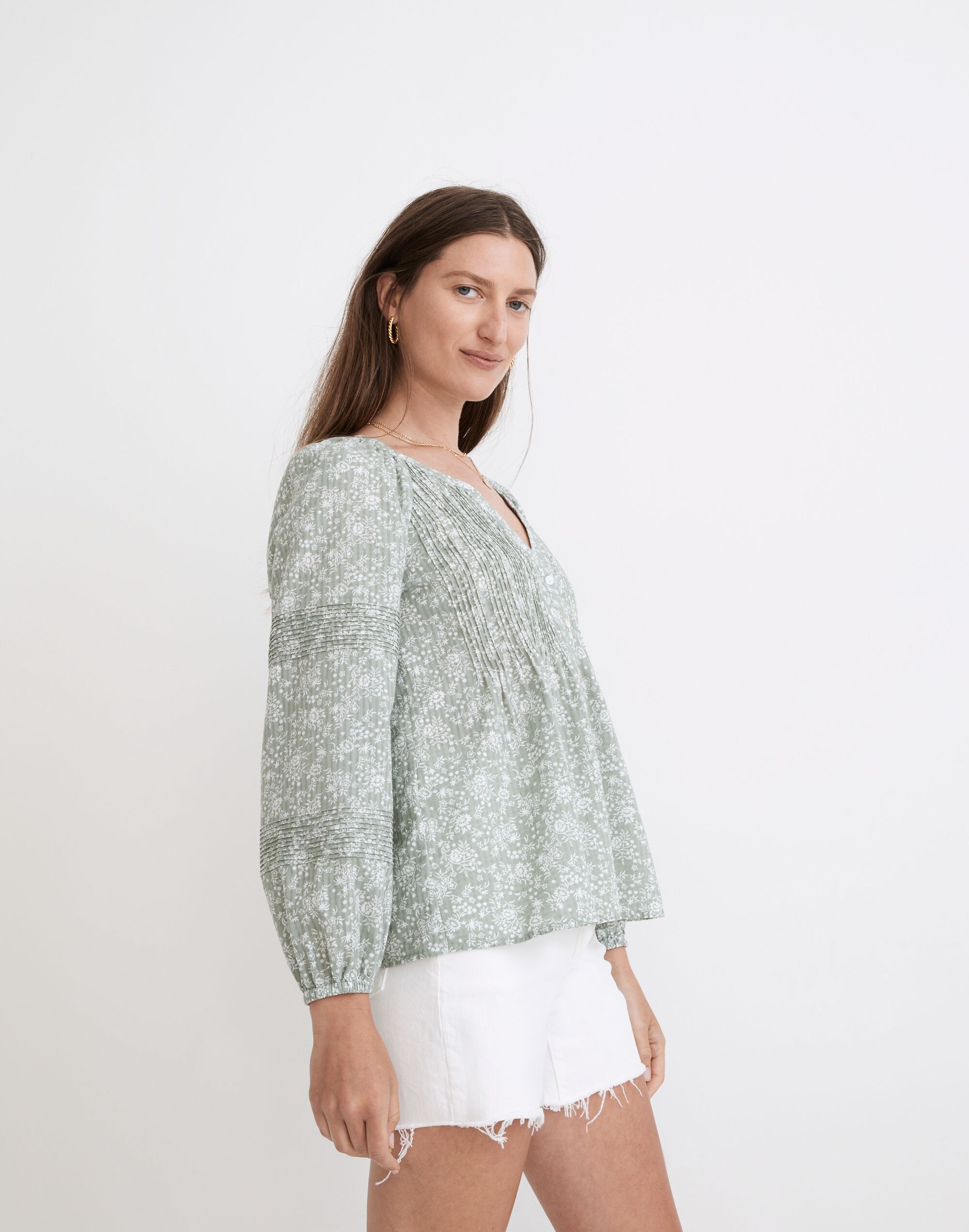 Pintuck Peasant Top in Piazza Floral