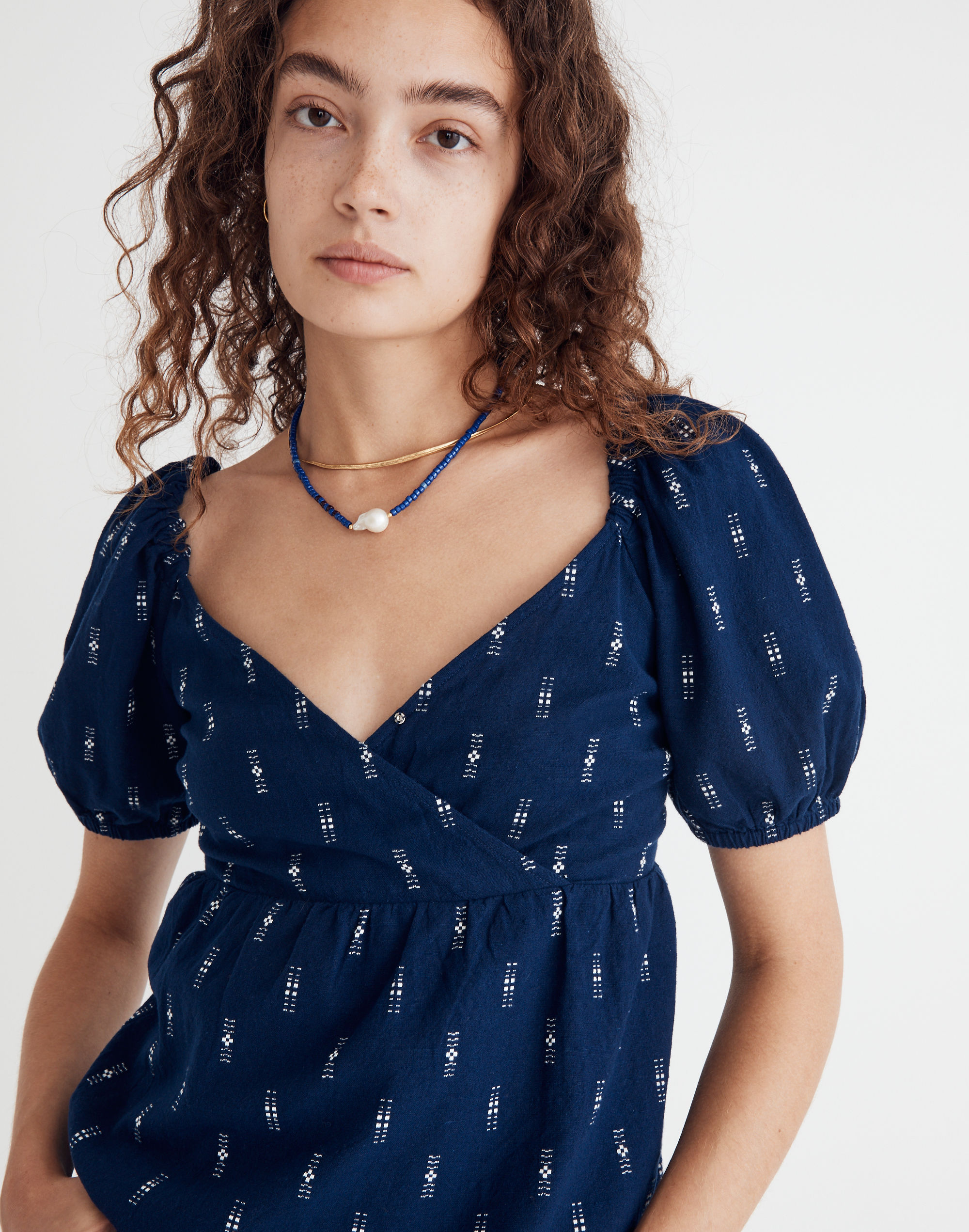 Jacquard Puff-Sleeve Empire Top