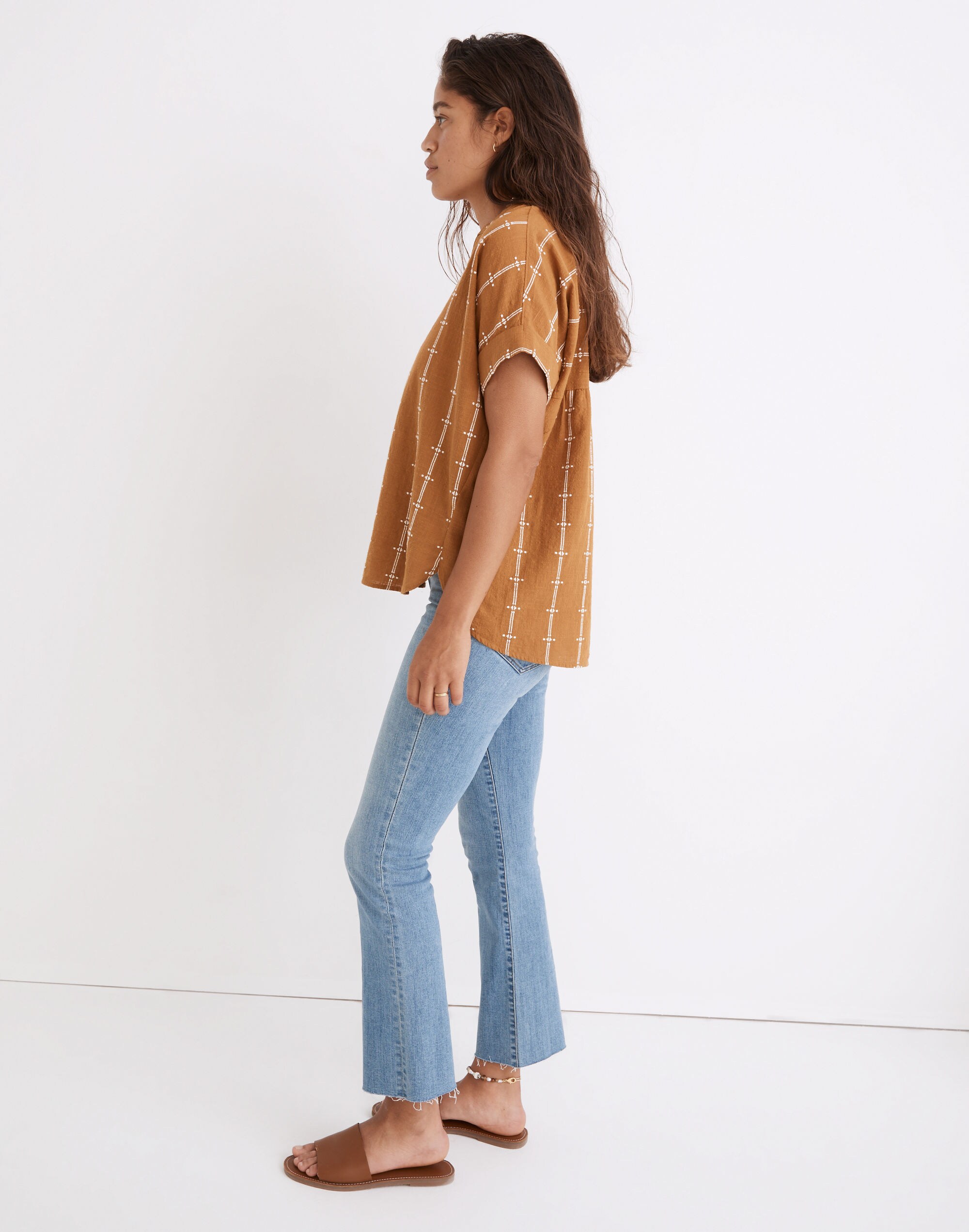 Lakeline Popover Shirttail Top in Jacquard Stripe