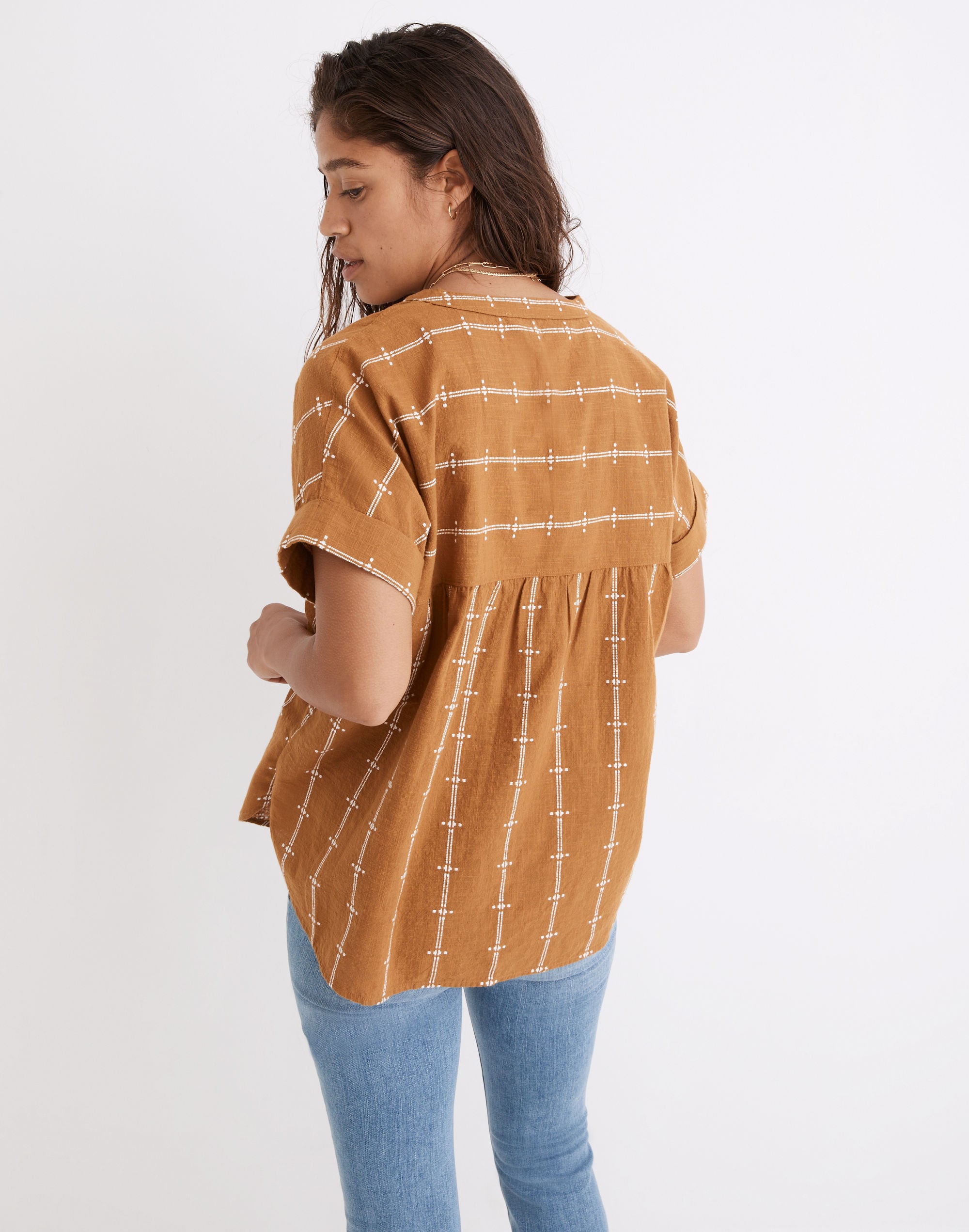 Lakeline Popover Shirttail Top in Jacquard Stripe