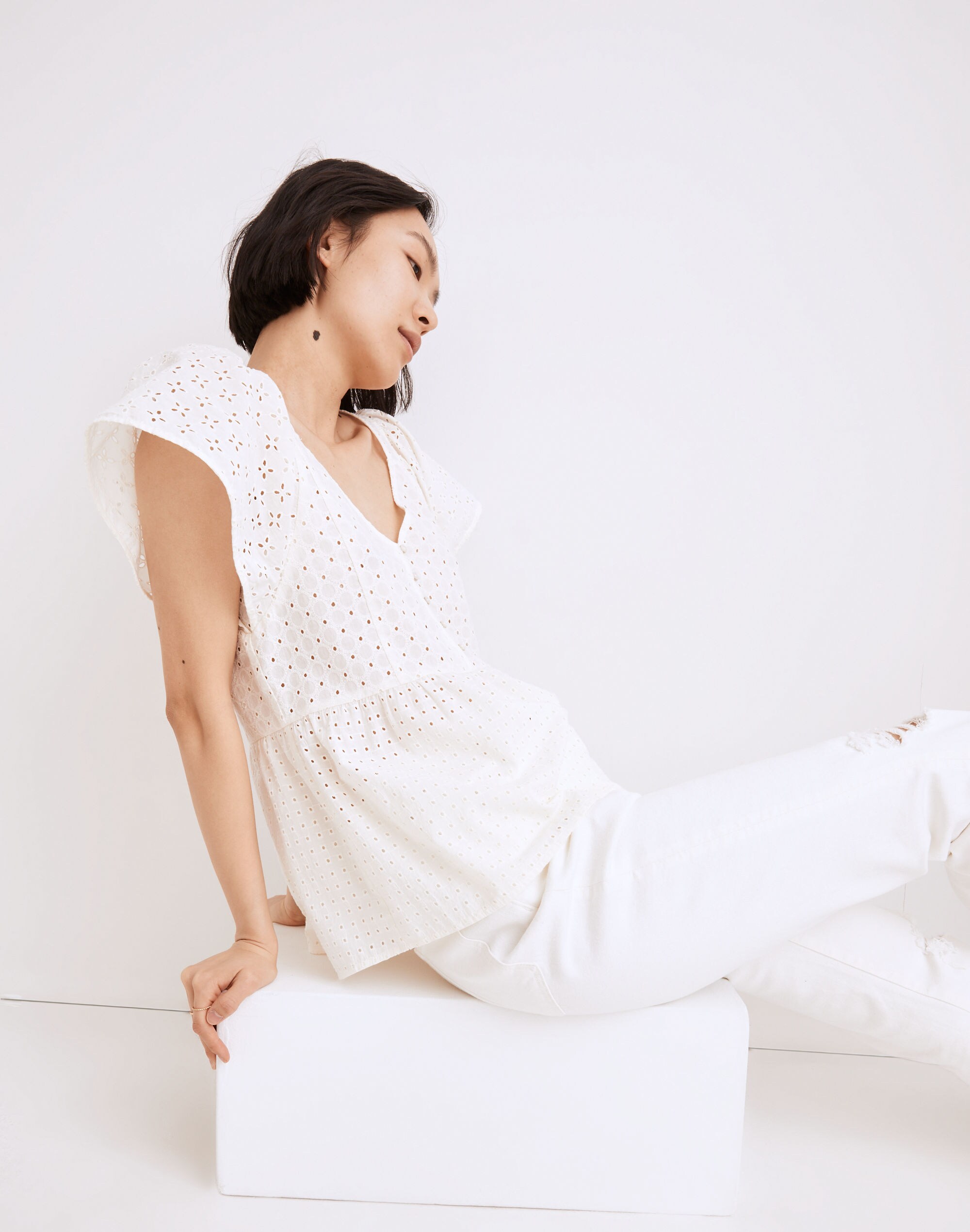 Patchwork Eyelet Peplum Top