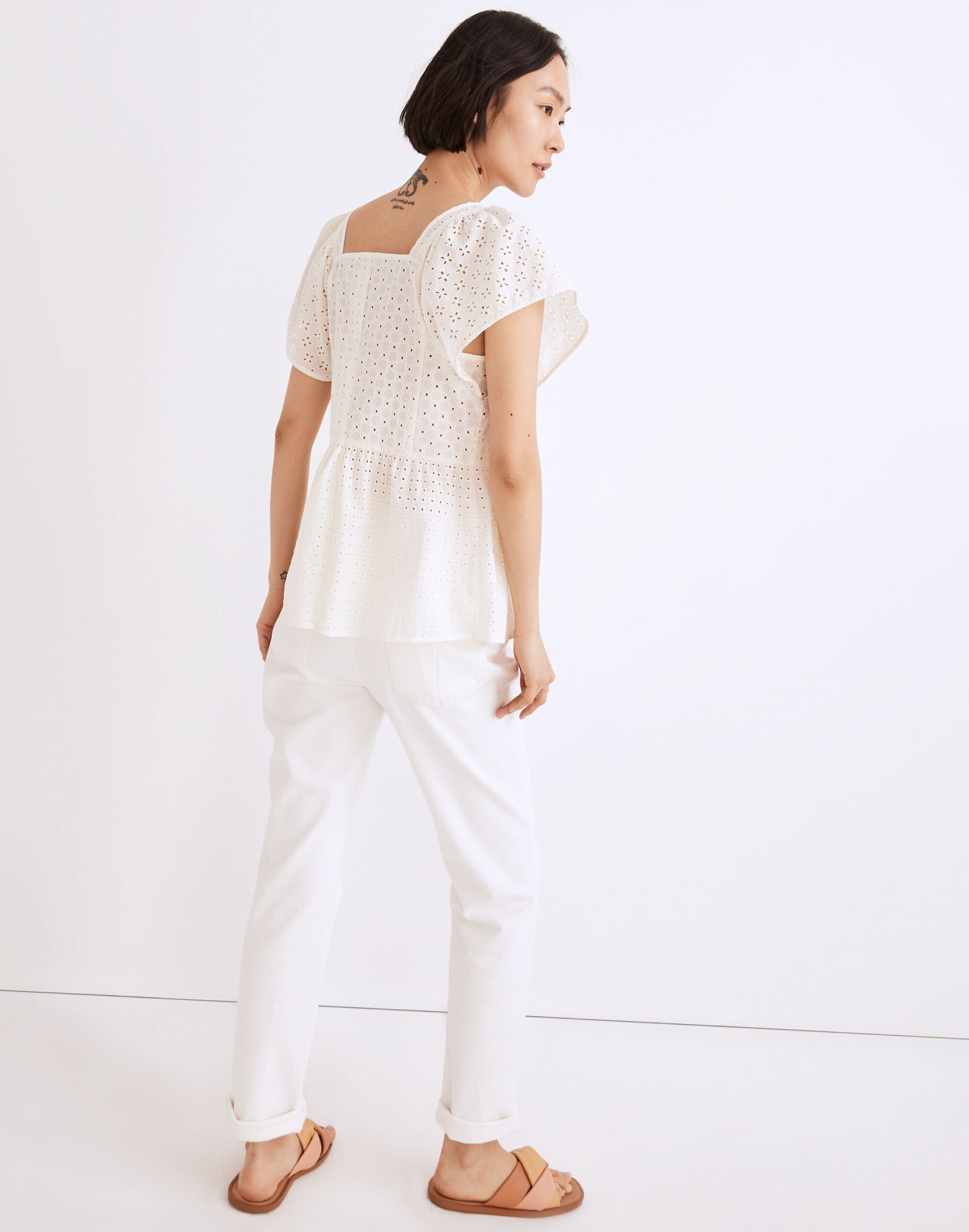 Patchwork Eyelet Peplum Top