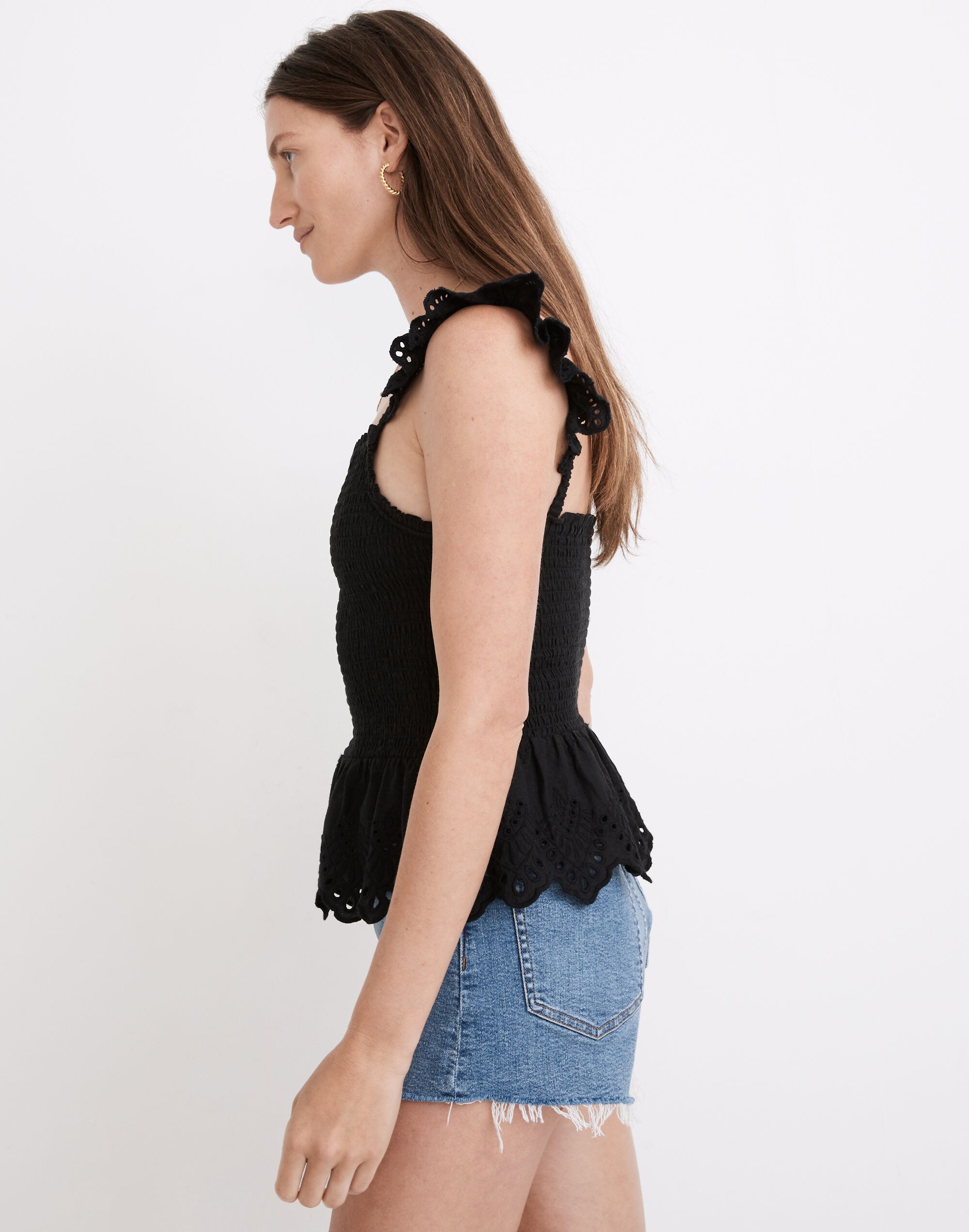 Linen-Blend Lucie Smocked Peplum Top