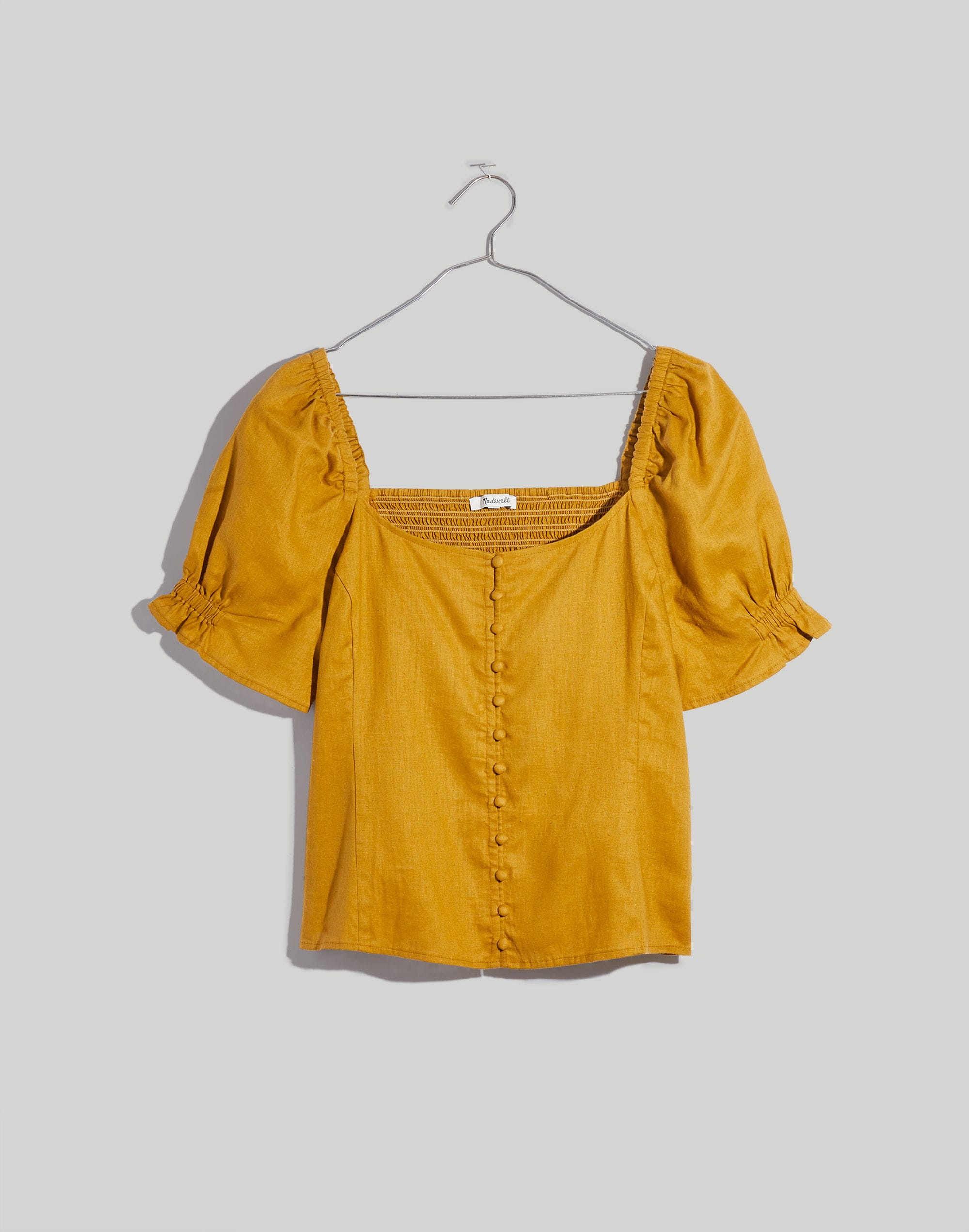 Button-Front Smocked-Back Top