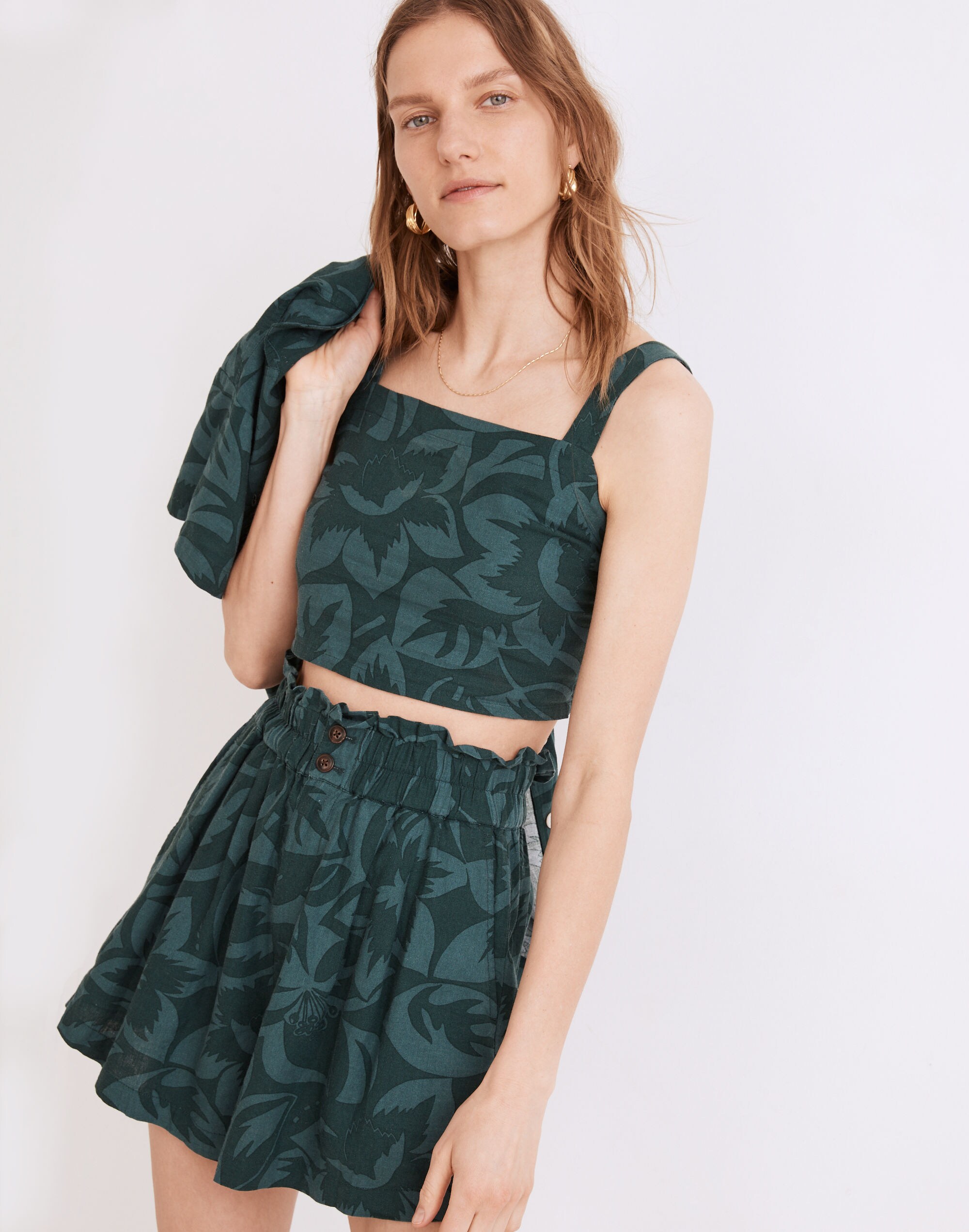 Linen-Blend Abbie Crop Top in Tropicale Floral