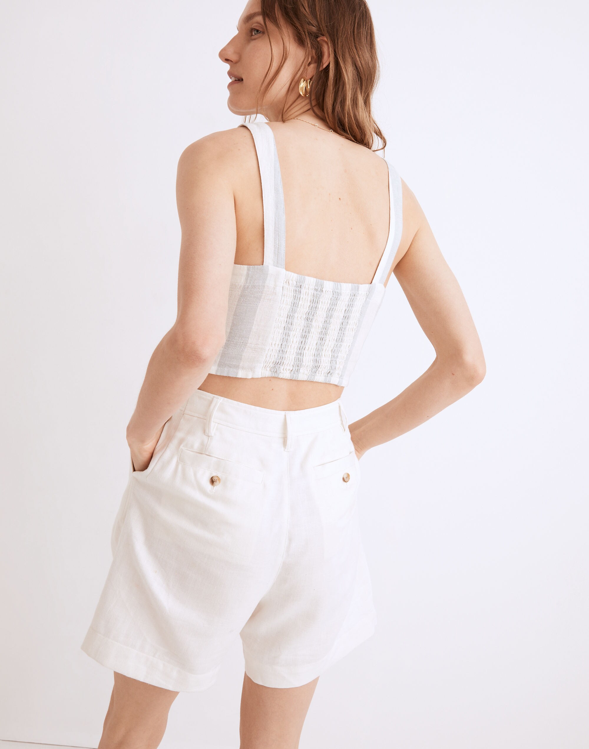 Linen-Blend Abbie Crop Top in Stripe
