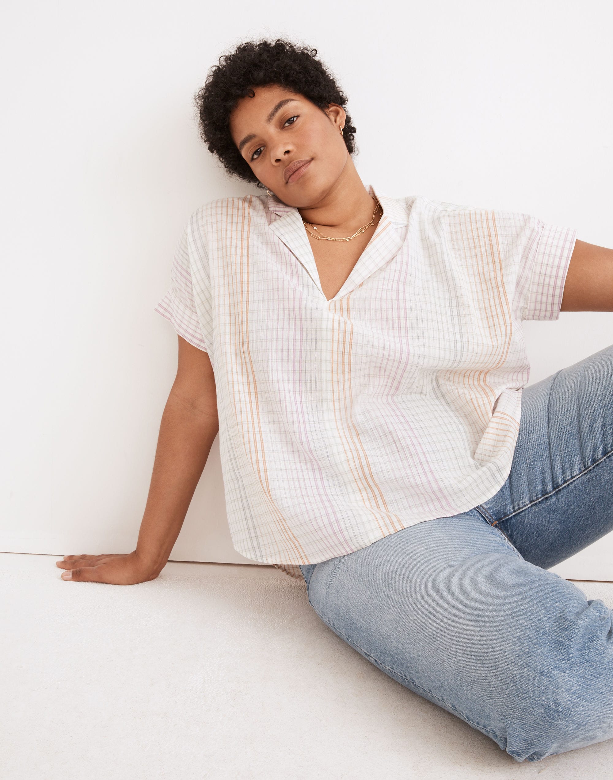 Lakeline Popover Shirt in Ombr&eacute; Rainbow Plaid