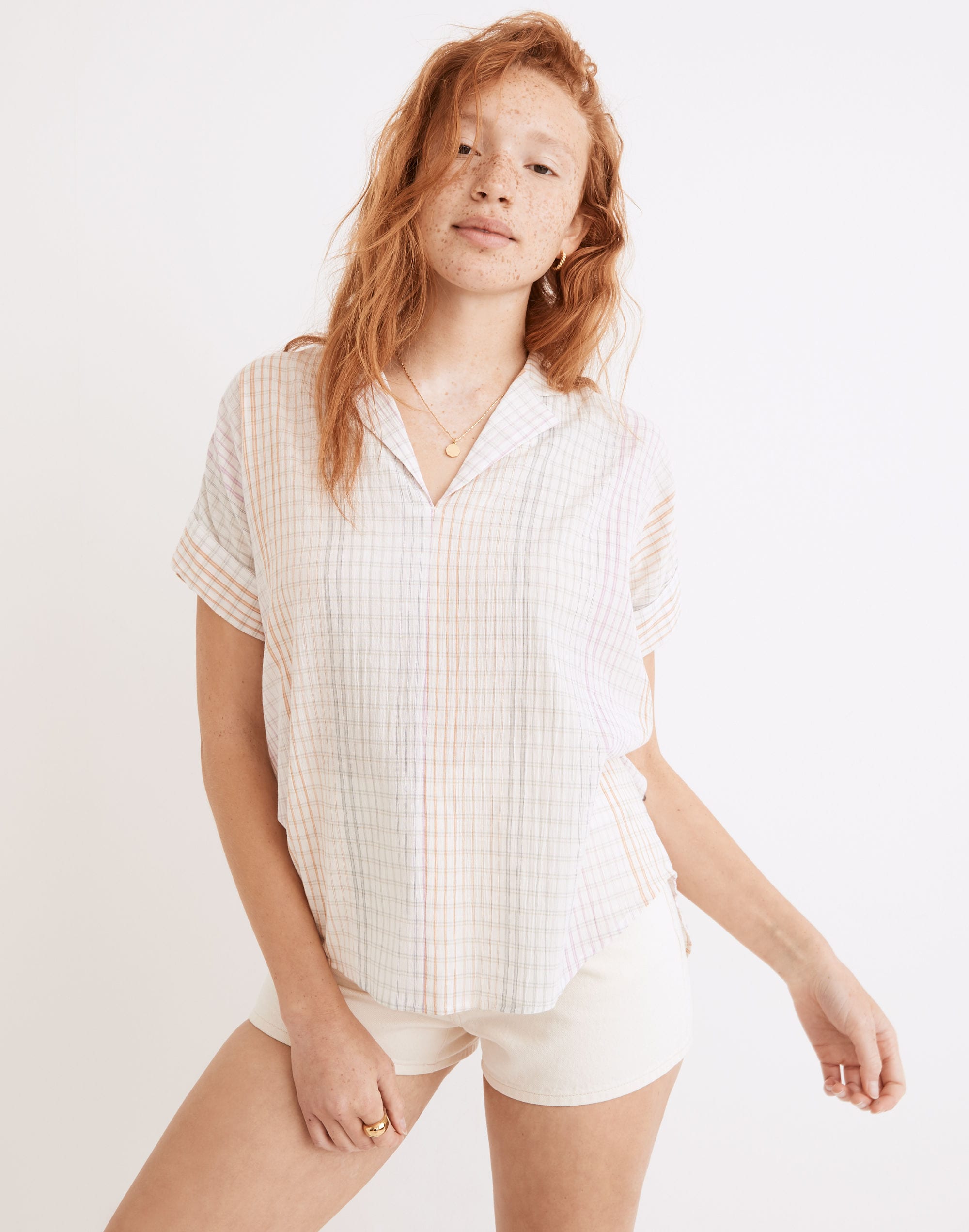 Lakeline Popover Shirt in Ombr&eacute; Rainbow Plaid