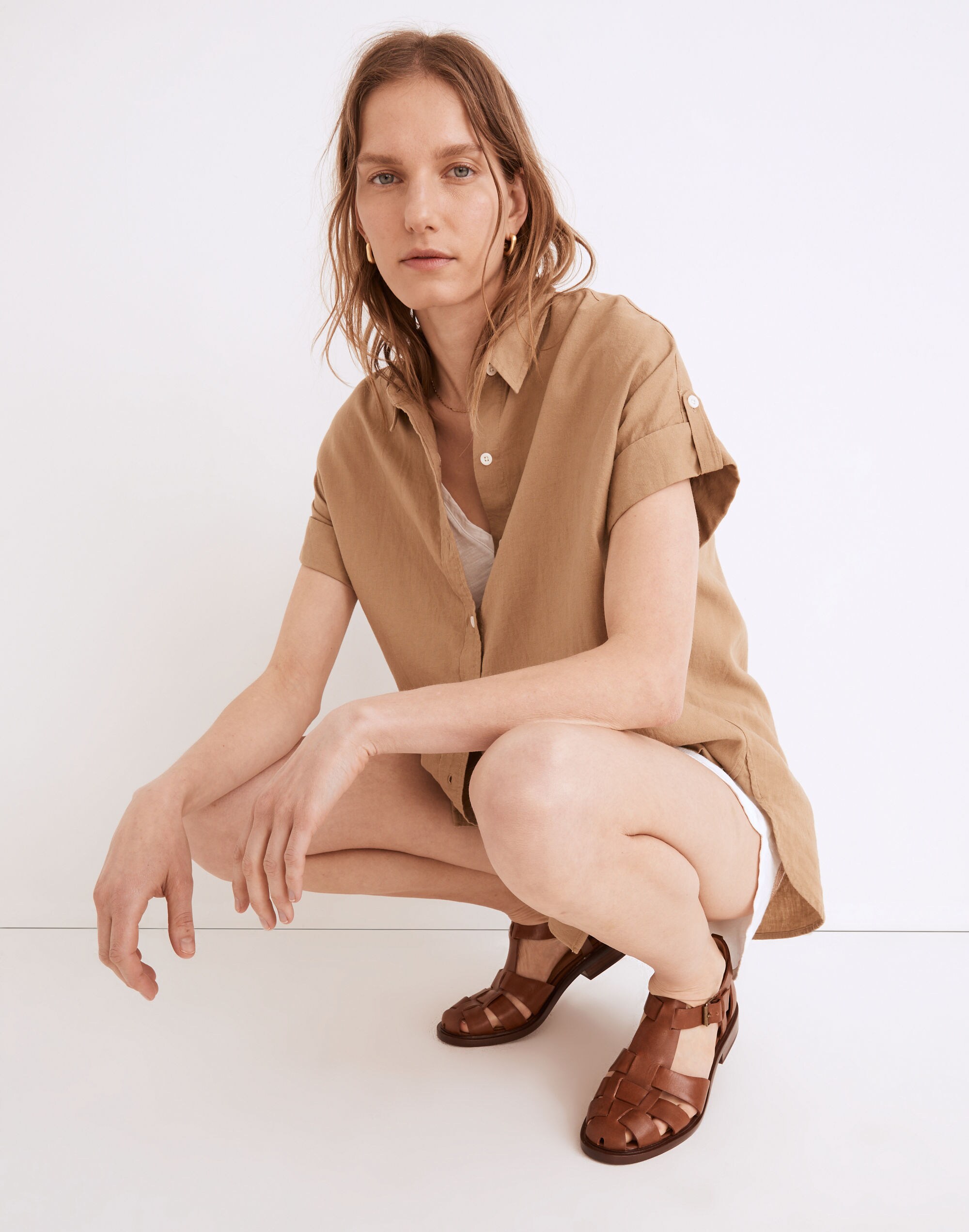Linen-Blend Courier Tunic Shirt