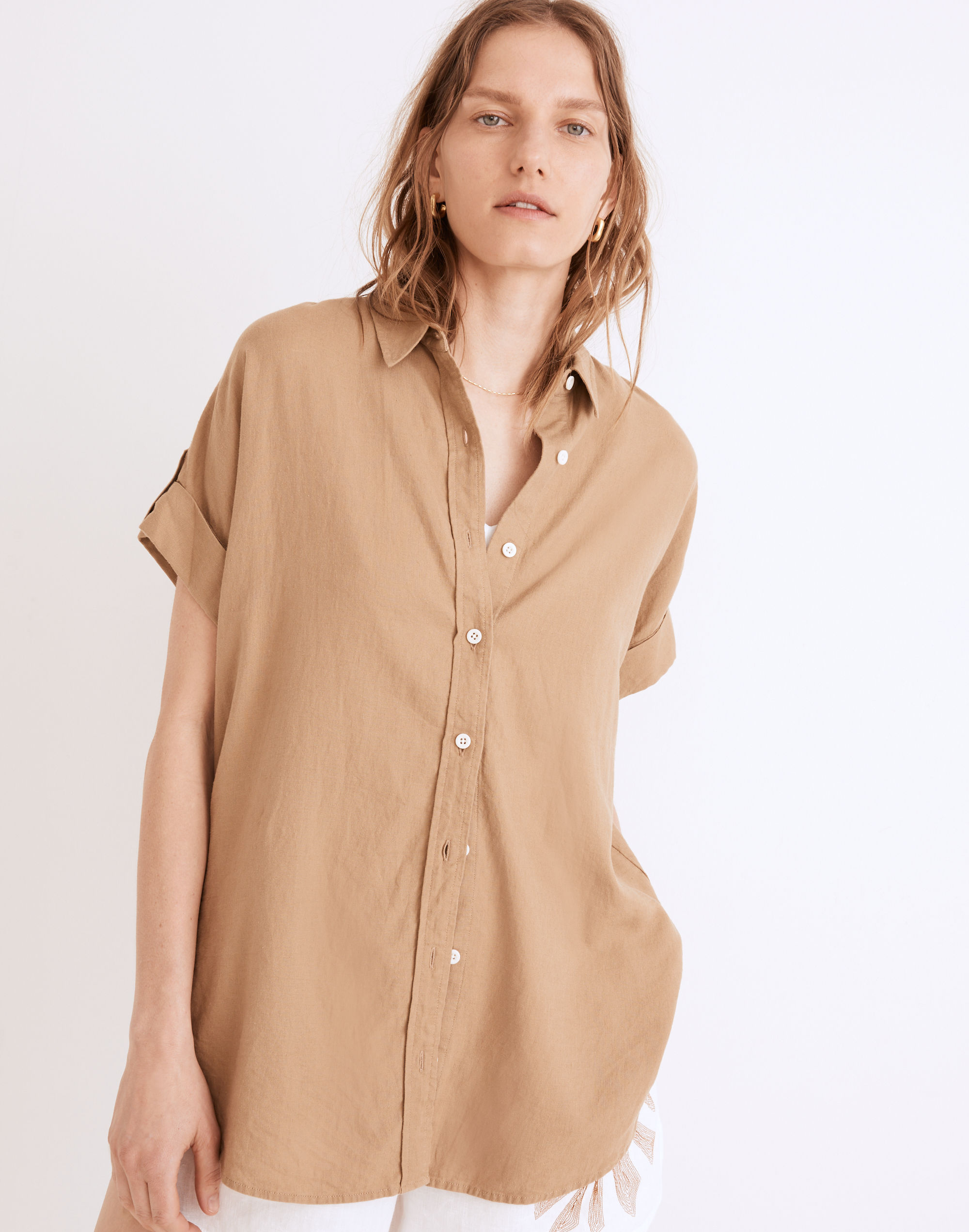 Linen-Blend Courier Tunic Shirt