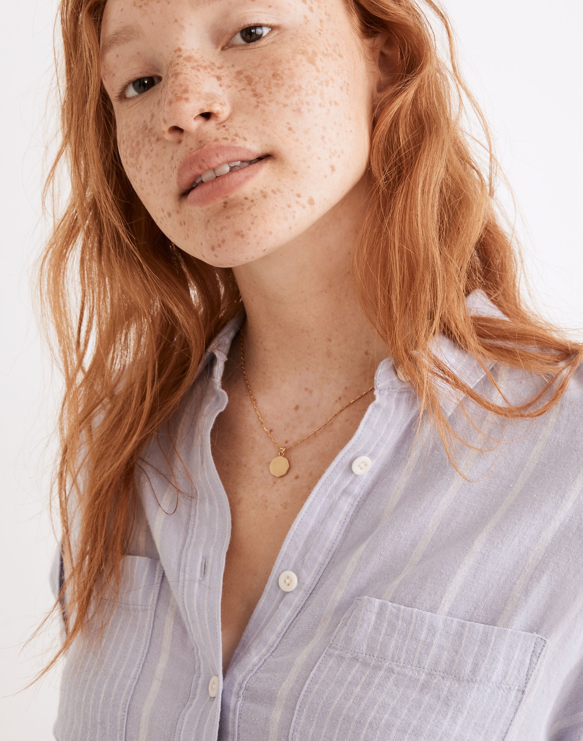 Linen-Blend Button-Up Drawstring Shirt in Stripe-Play