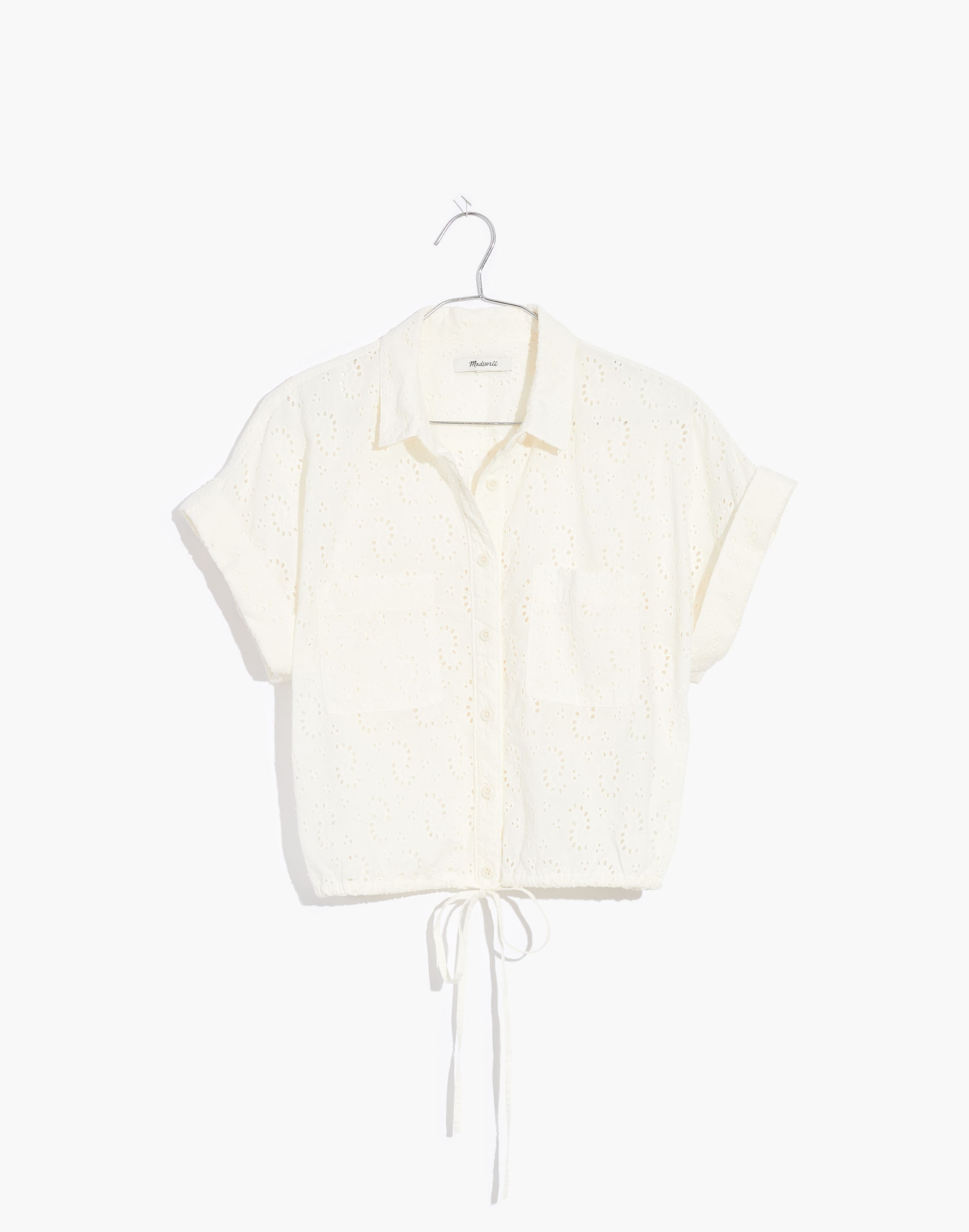 Eyelet Button-Up Drawstring Shirt
