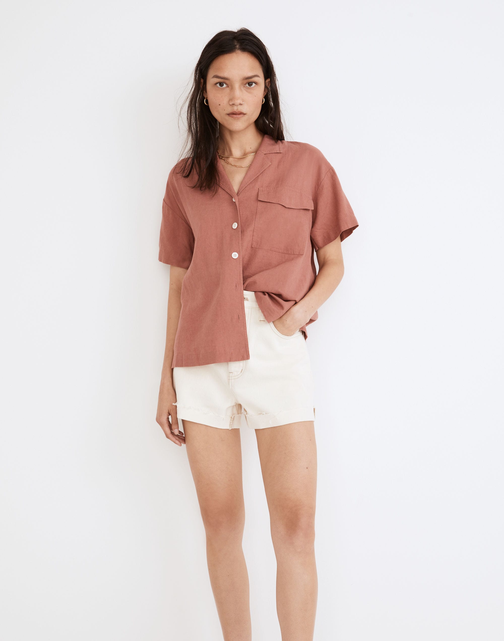 linen-blend camp shirt