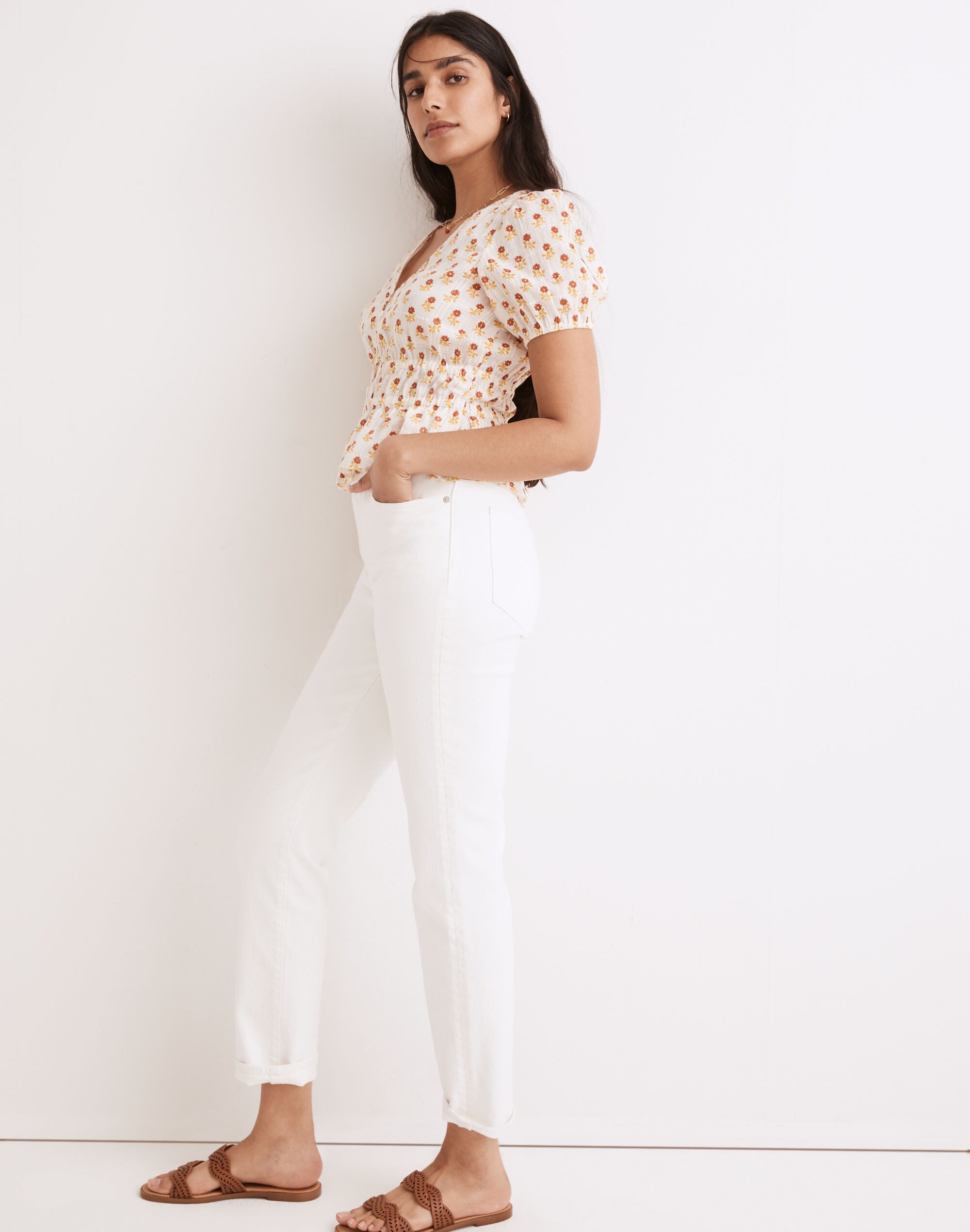 Sophia Short-Sleeve Top in Wild Calendula Block-Print