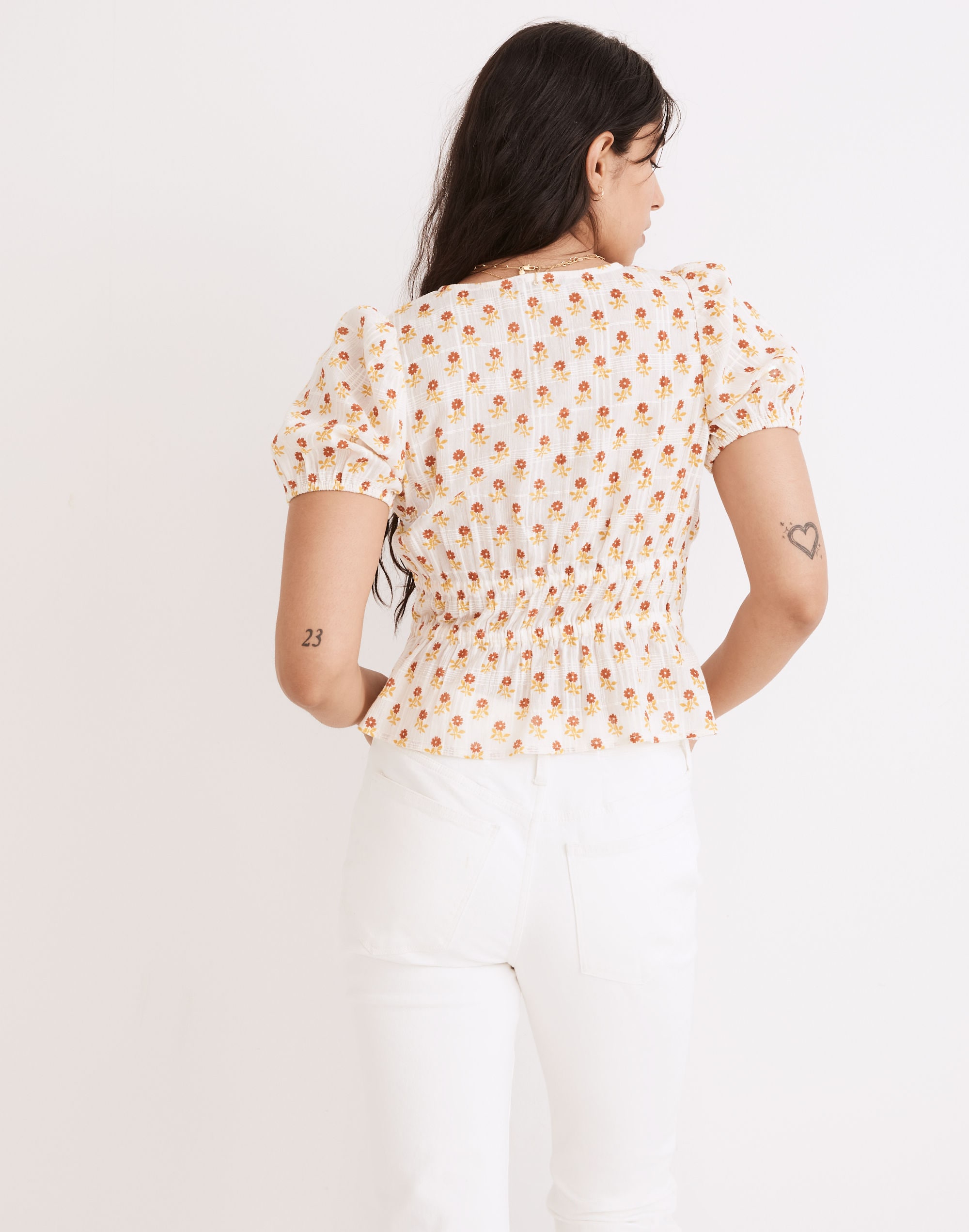 Sophia Short-Sleeve Top in Wild Calendula Block-Print
