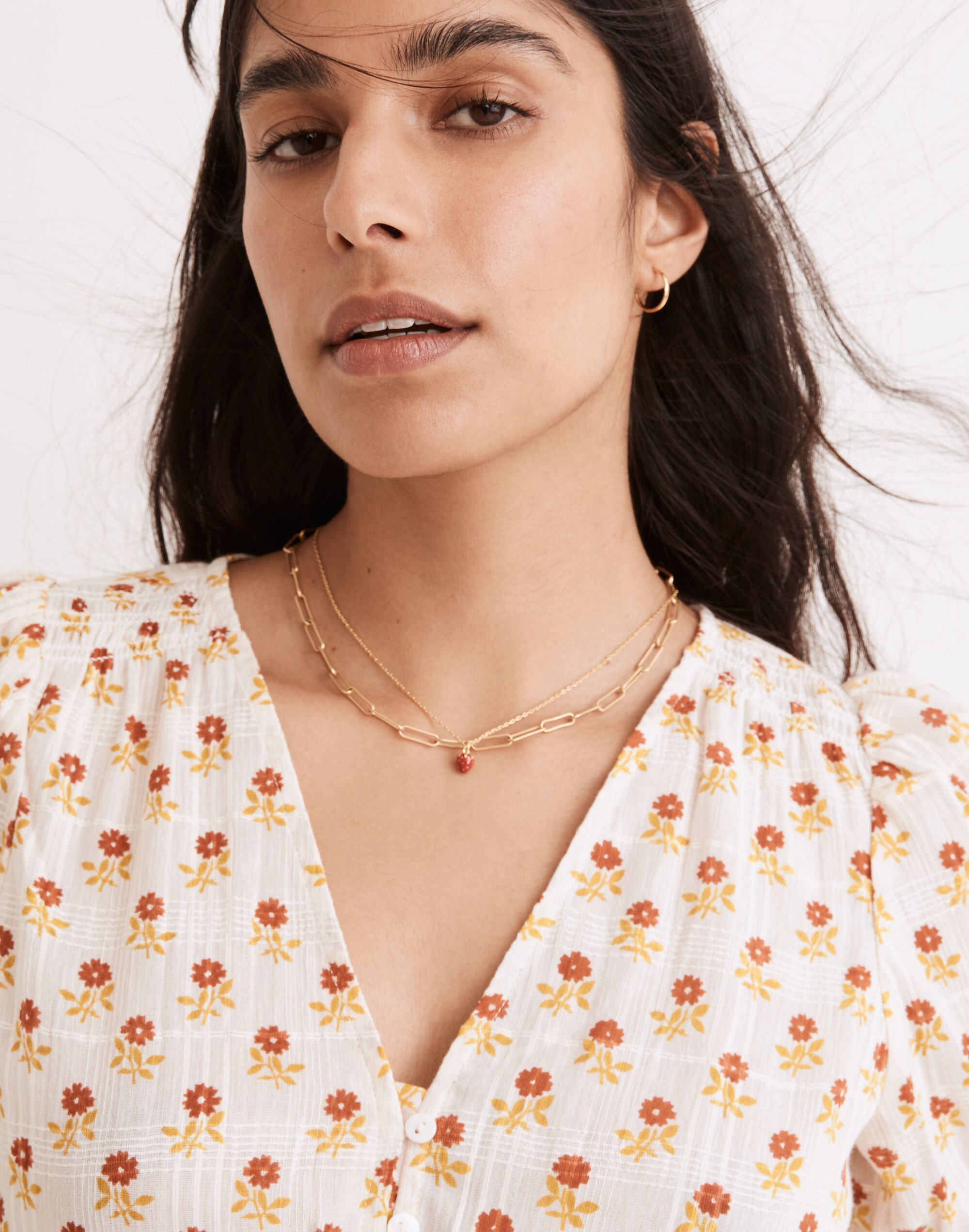 Sophia Short-Sleeve Top in Wild Calendula Block-Print