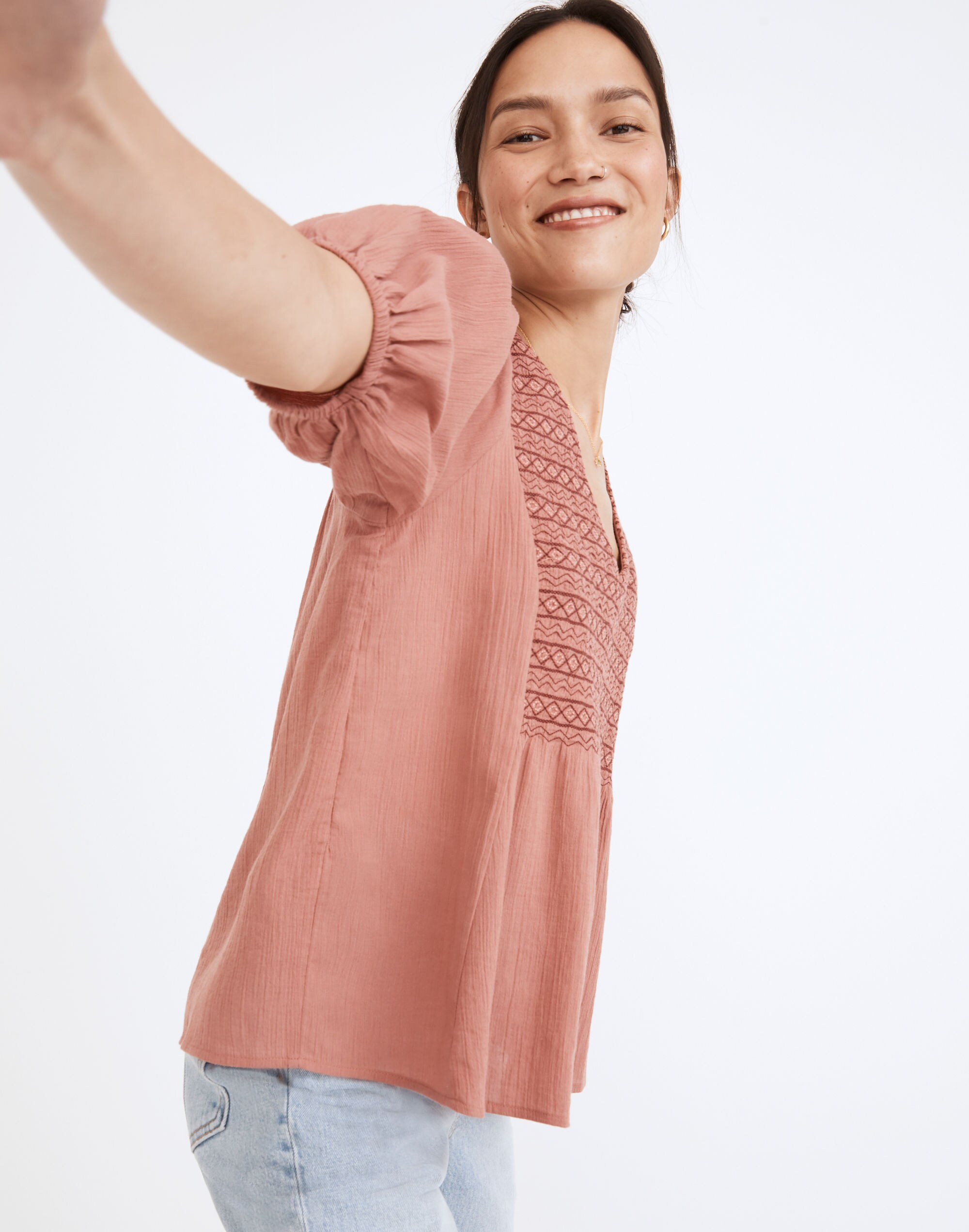 Embroidered-Yoke Top