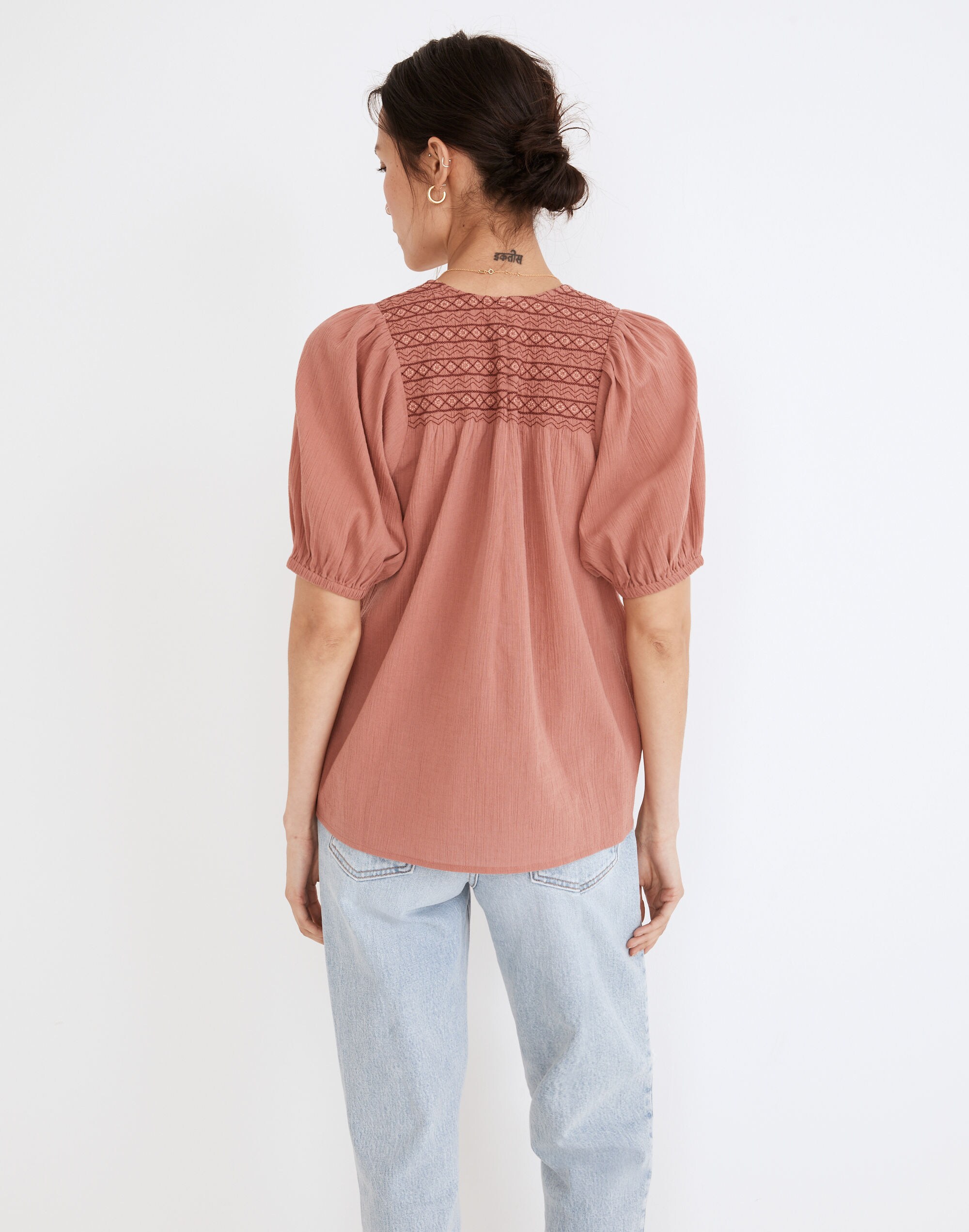 Embroidered-Yoke Top