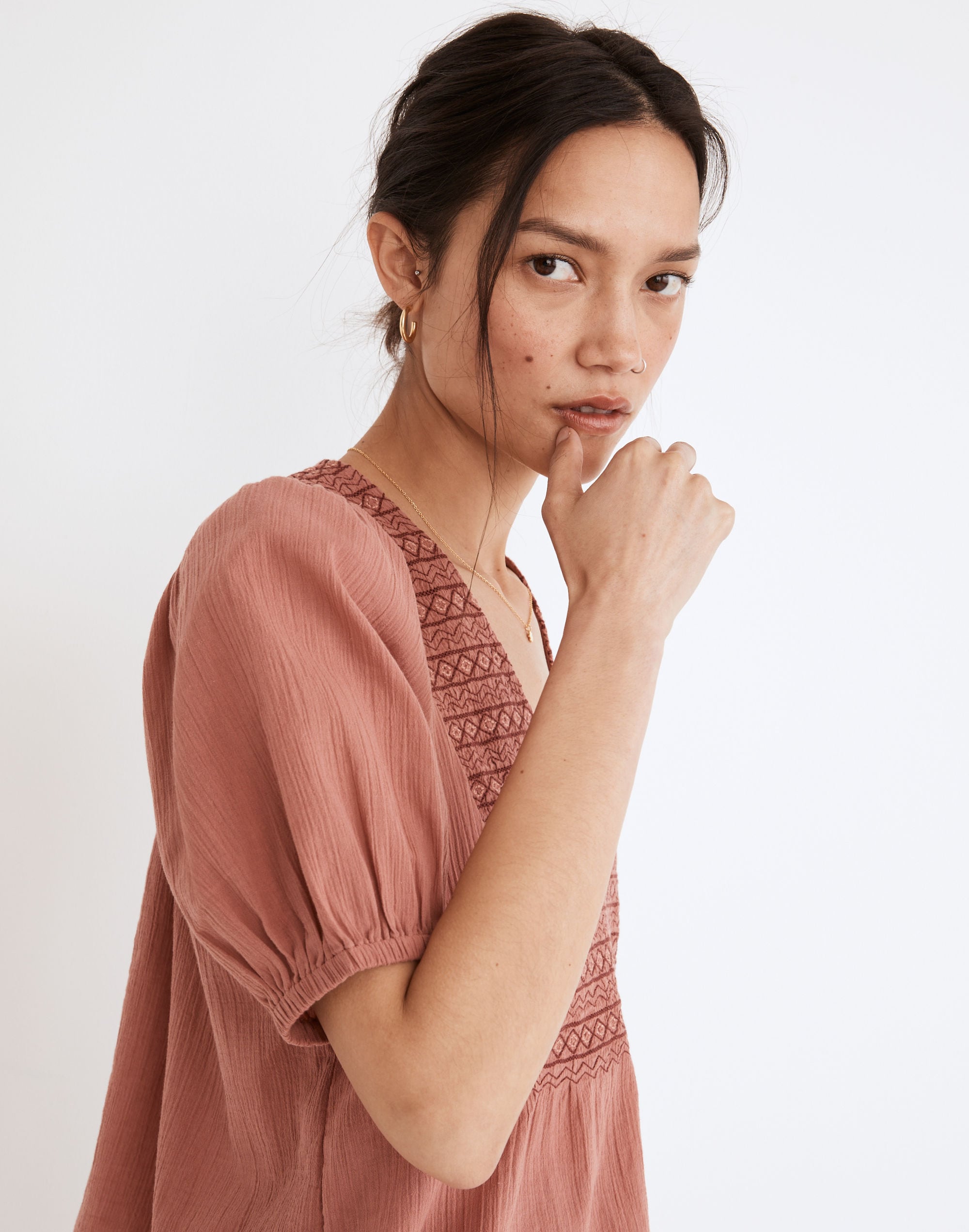 Embroidered-Yoke Top