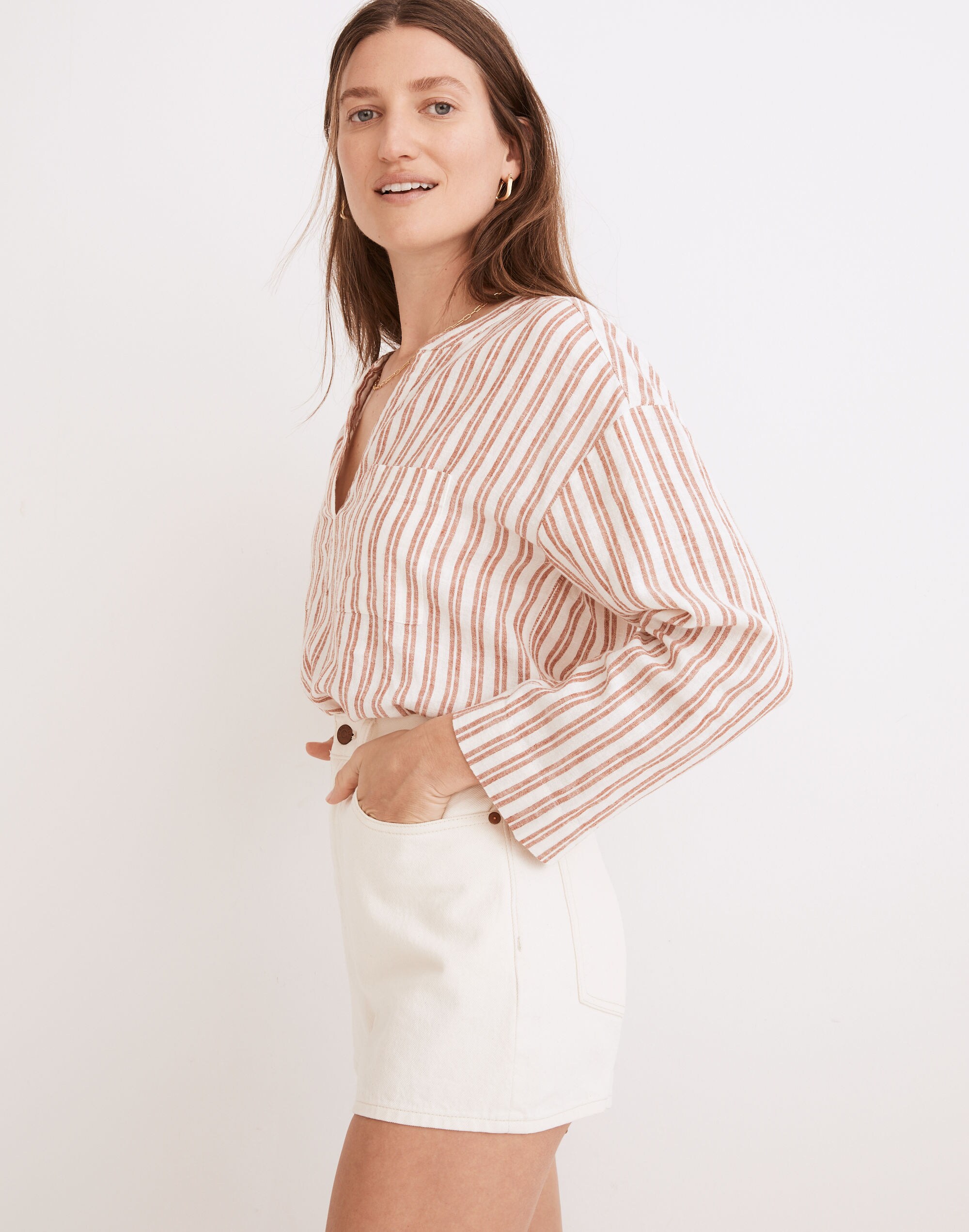 Linen-Blend Lakeline Popover Shirt in Hester Stripe