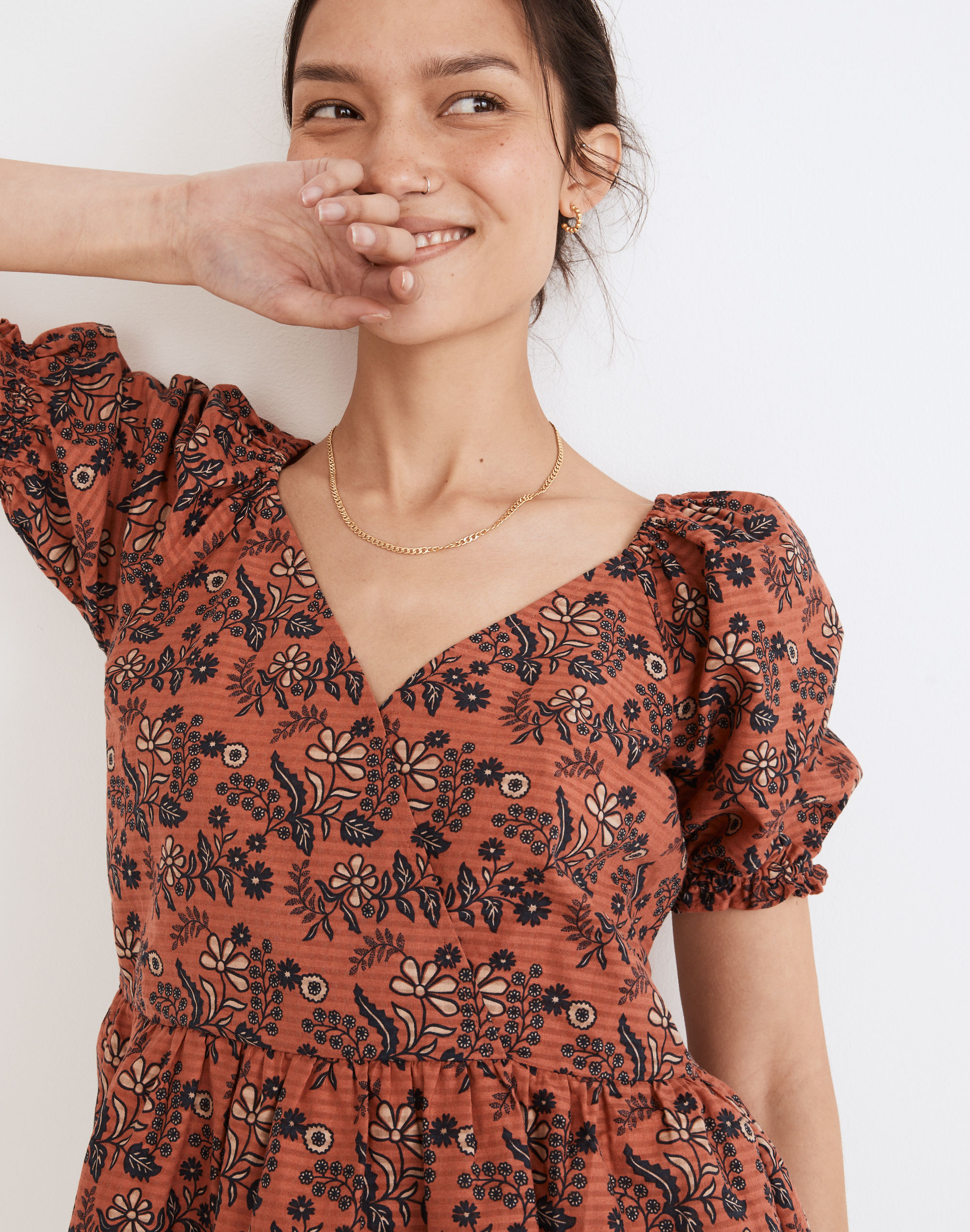 Puff-Sleeve Peplum Top in Cavoli Floral