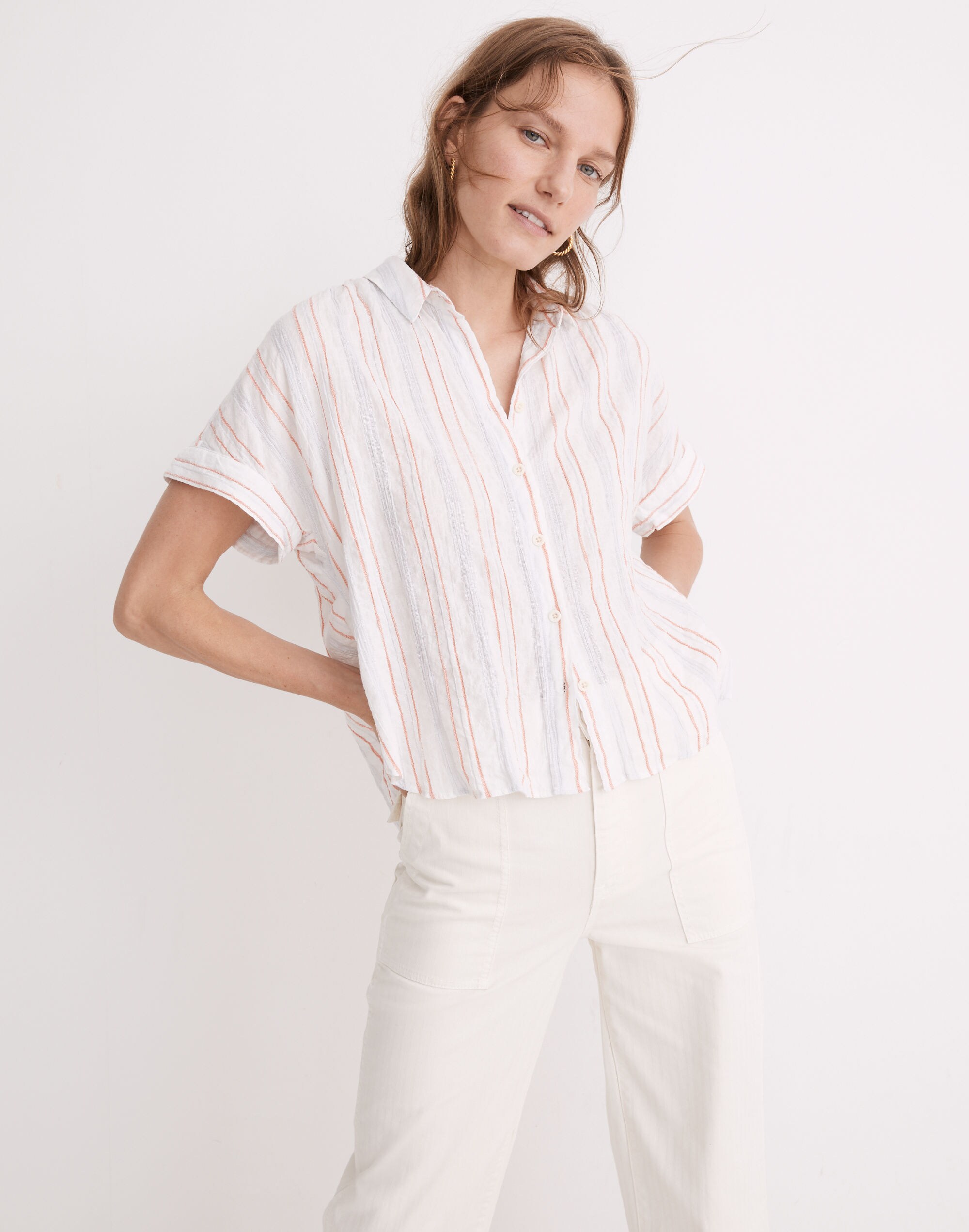 Courier Button-Back Shirt in Textural Stripe