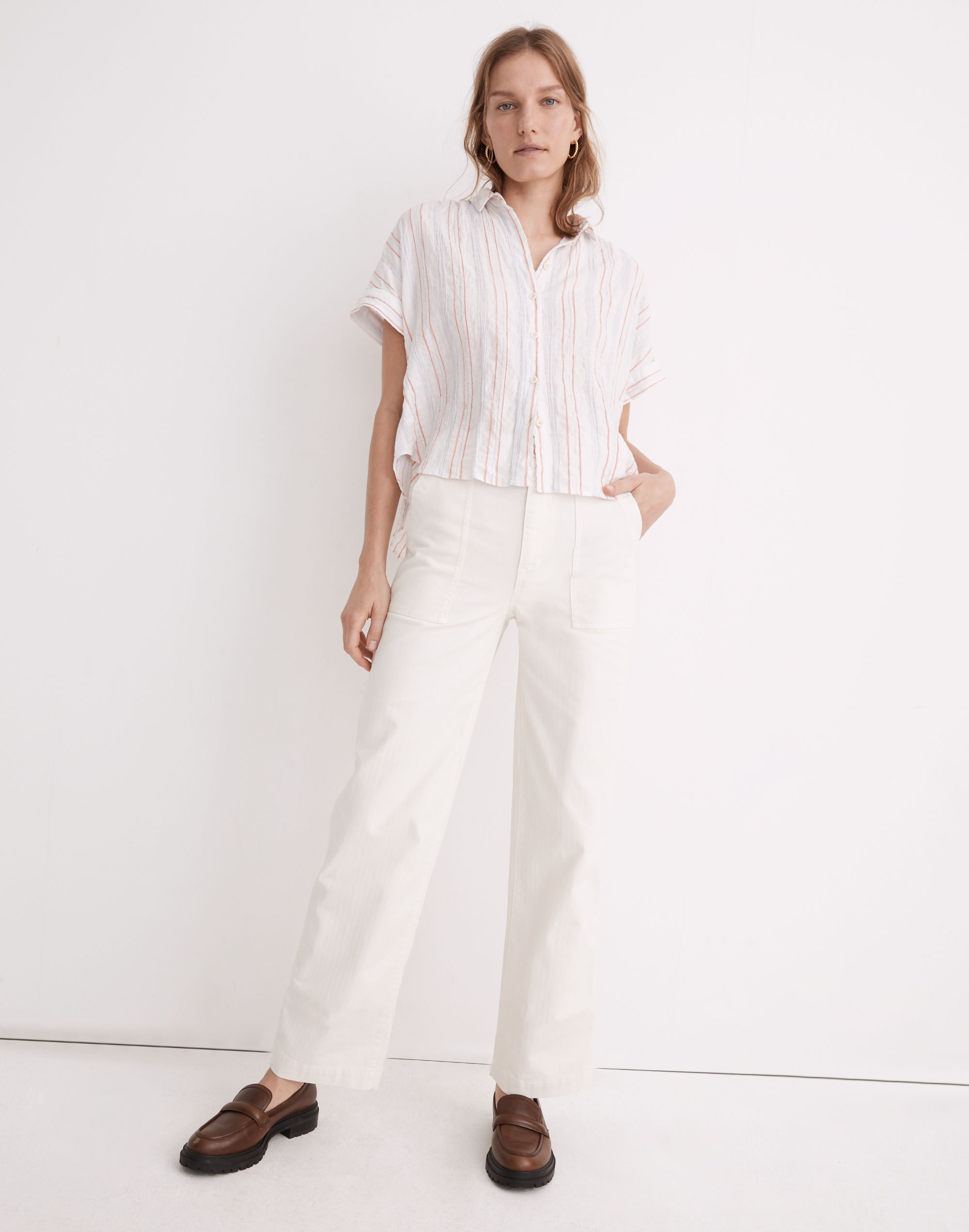 Courier Button-Back Shirt in Textural Stripe