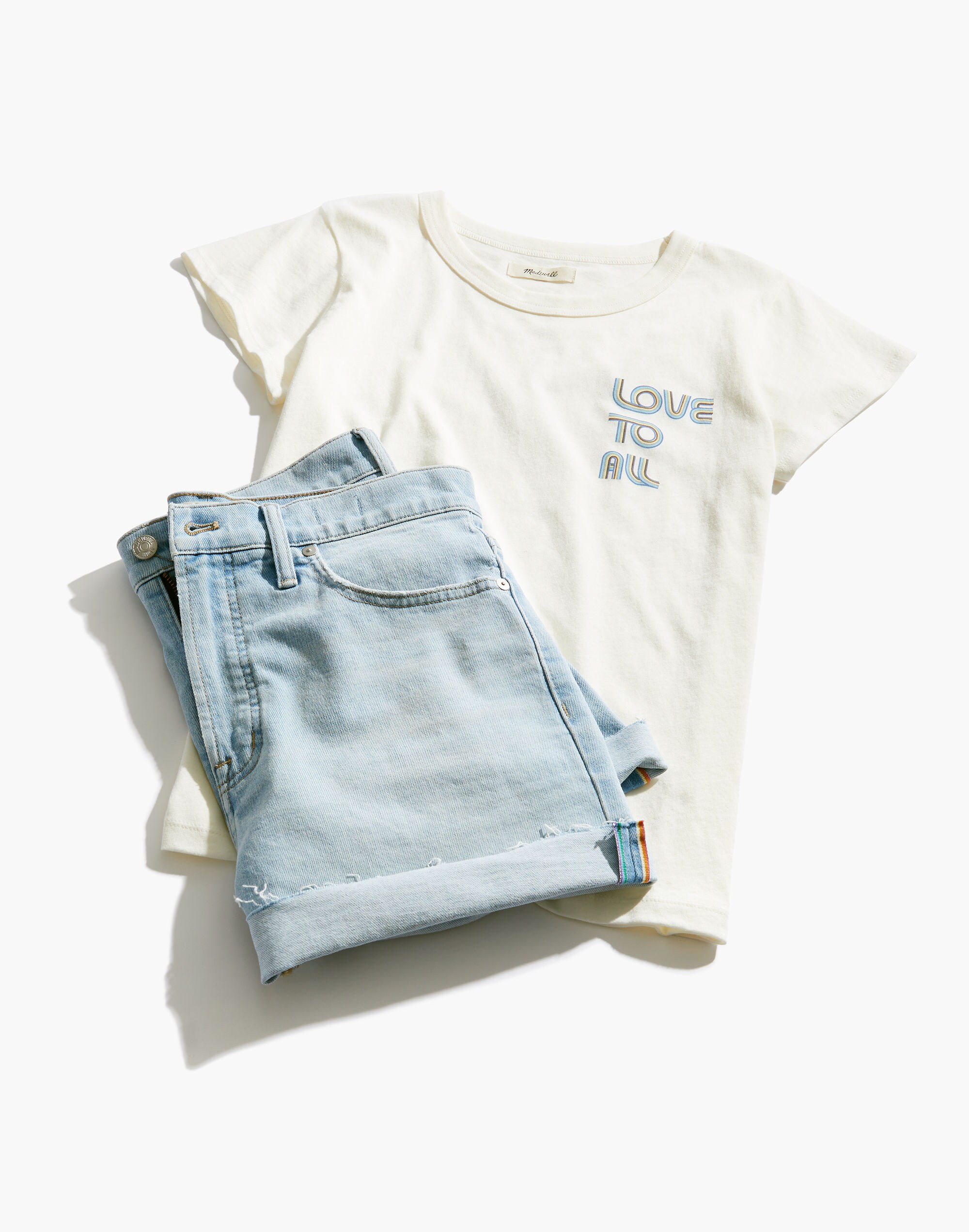 The Perfect Jean Short in Fallon Wash: Pride Rainbow Selvedge Edition