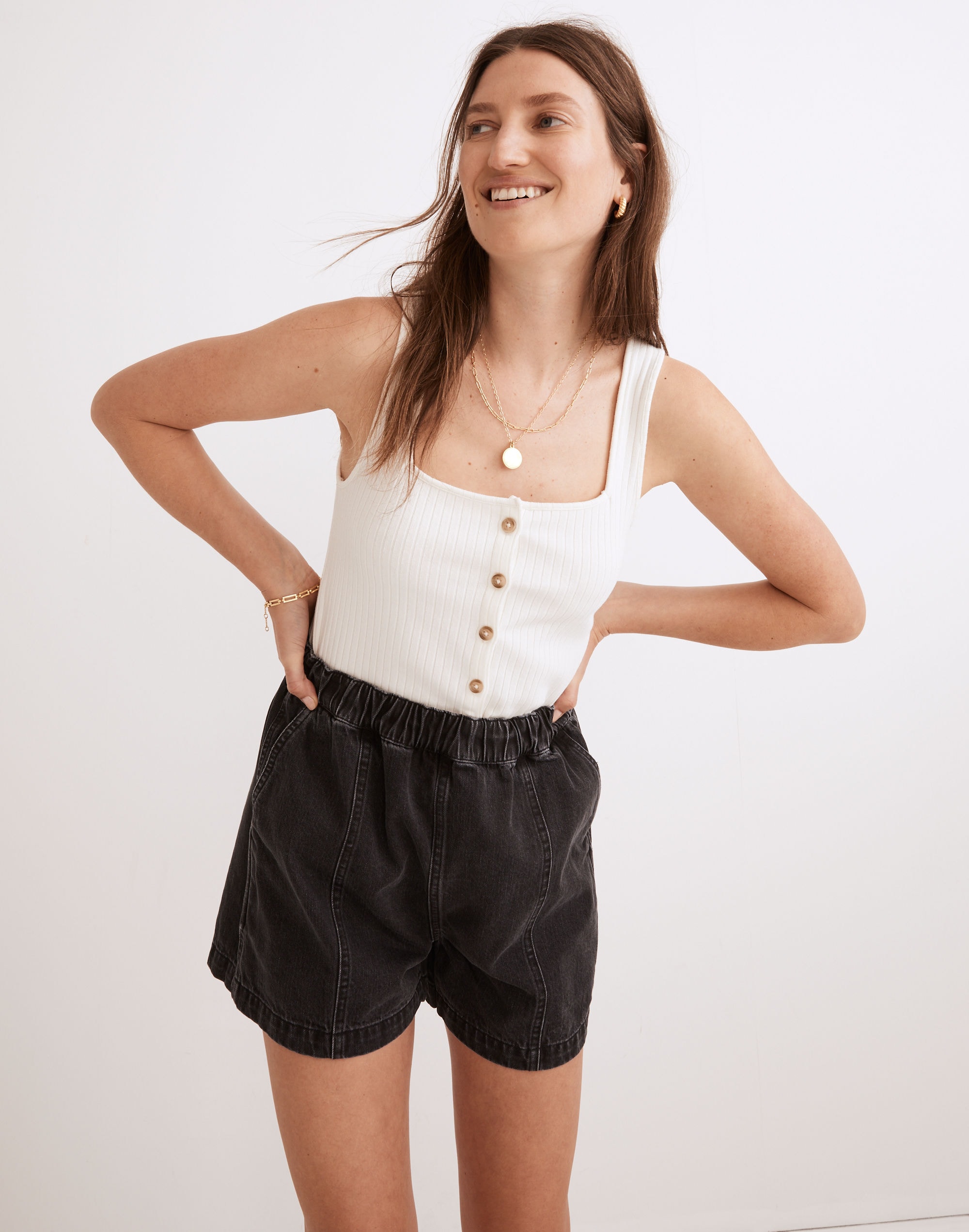 Denim Easy Pull-On Shorts in Lunar Wash: TENCEL&trade; Denim Edition