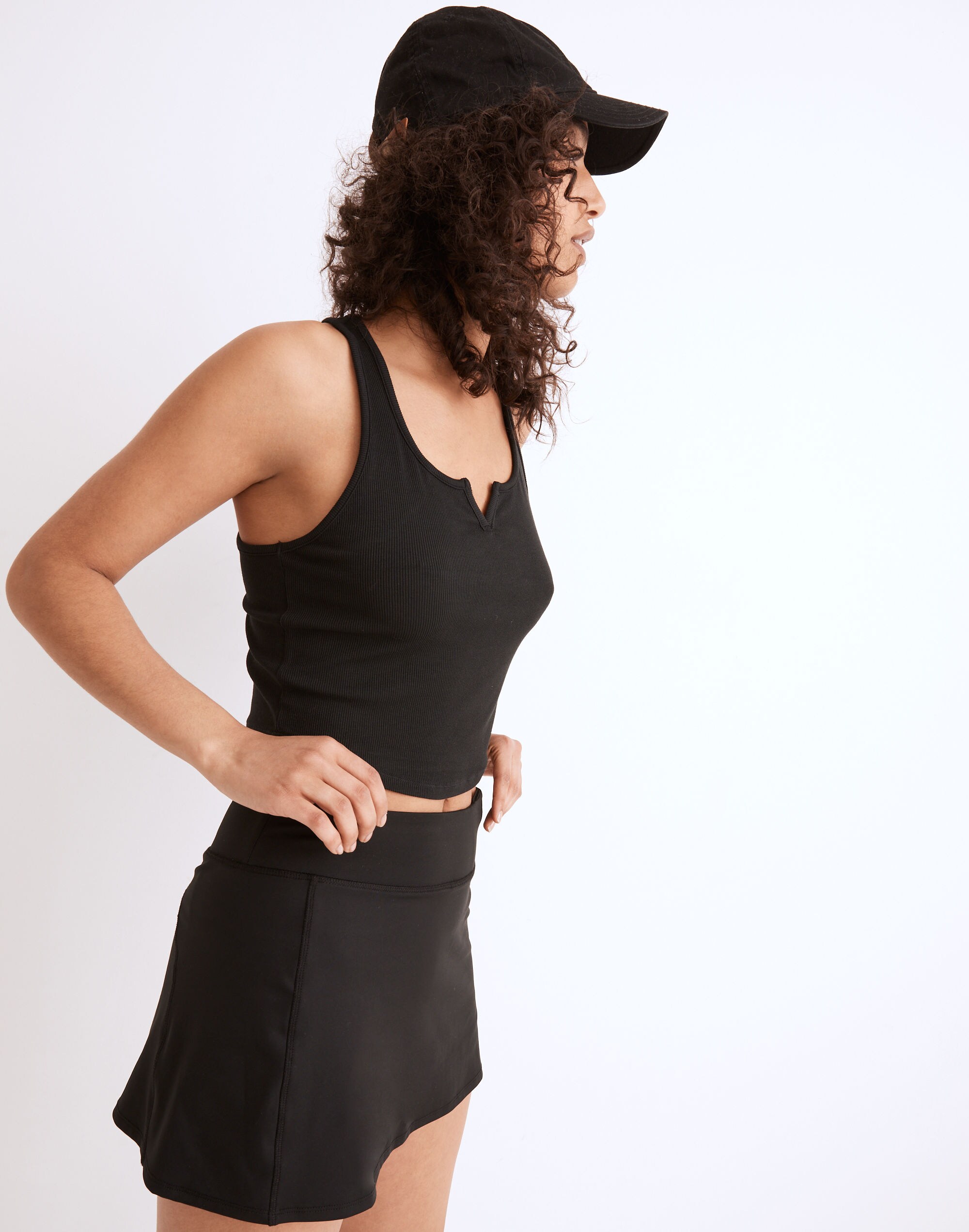 MWL Ribbed Split-Neck Crop Tank