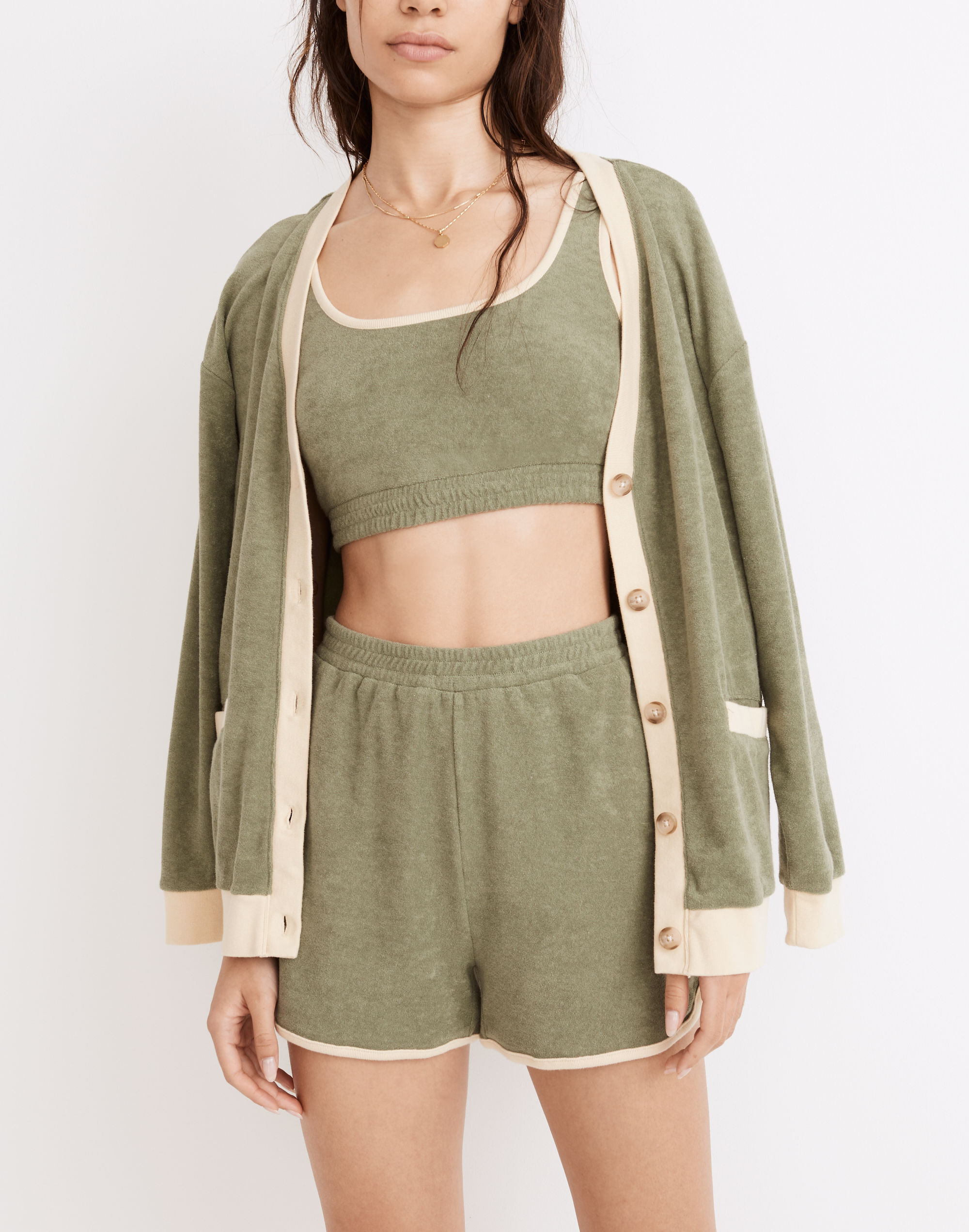 MWL Towel Terry Curved-Hem Shorts in Colorblock