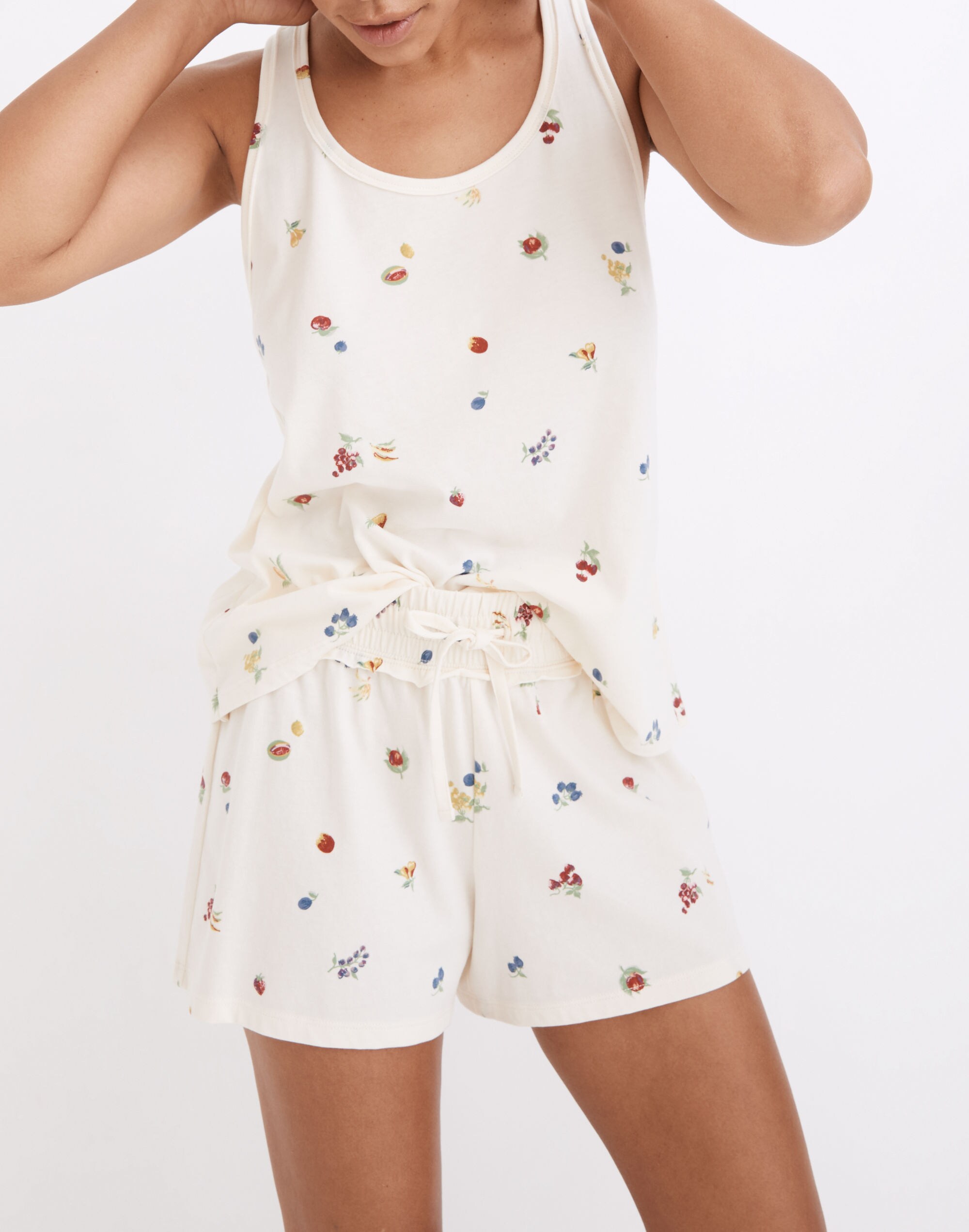 Raw-Edge Pajama Shorts in Fresca Fruit