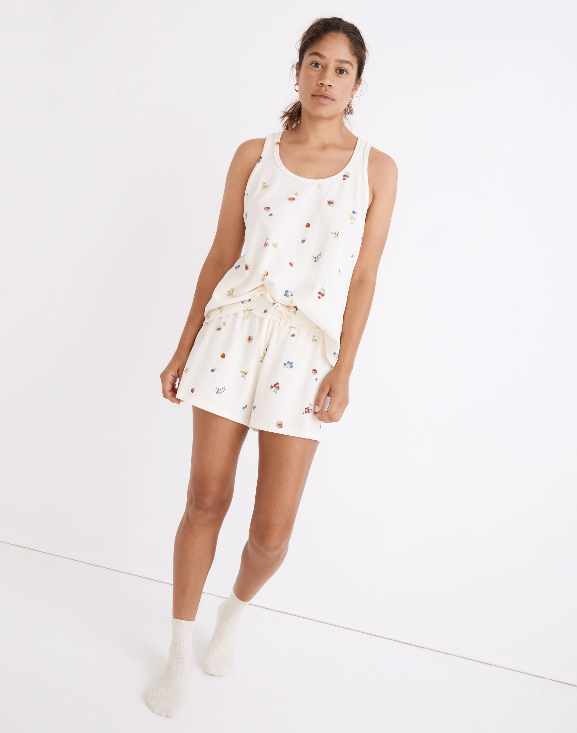 Raw-Edge Pajama Shorts in Fresca Fruit