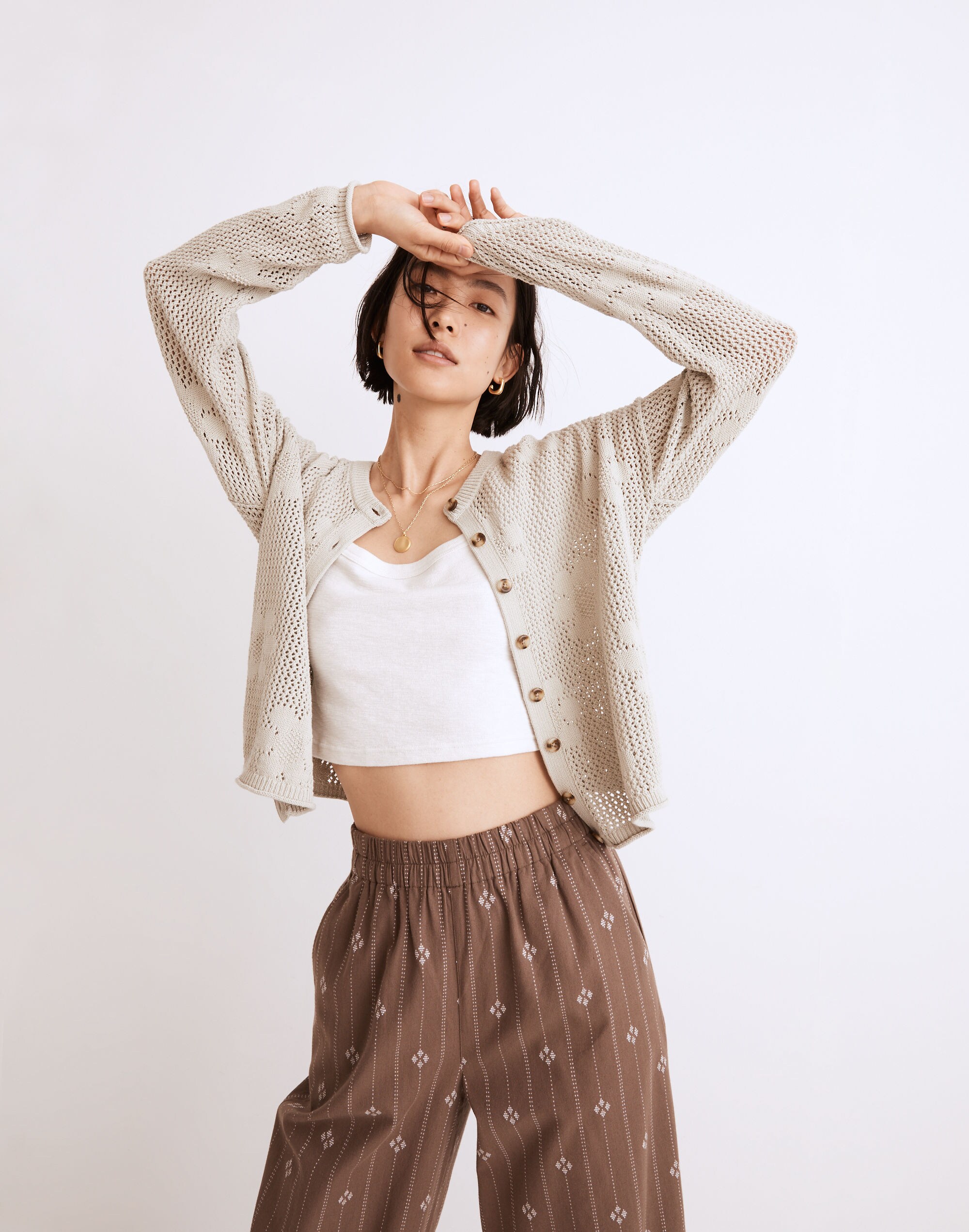 Floral Open-Stitch Cardigan Sweater