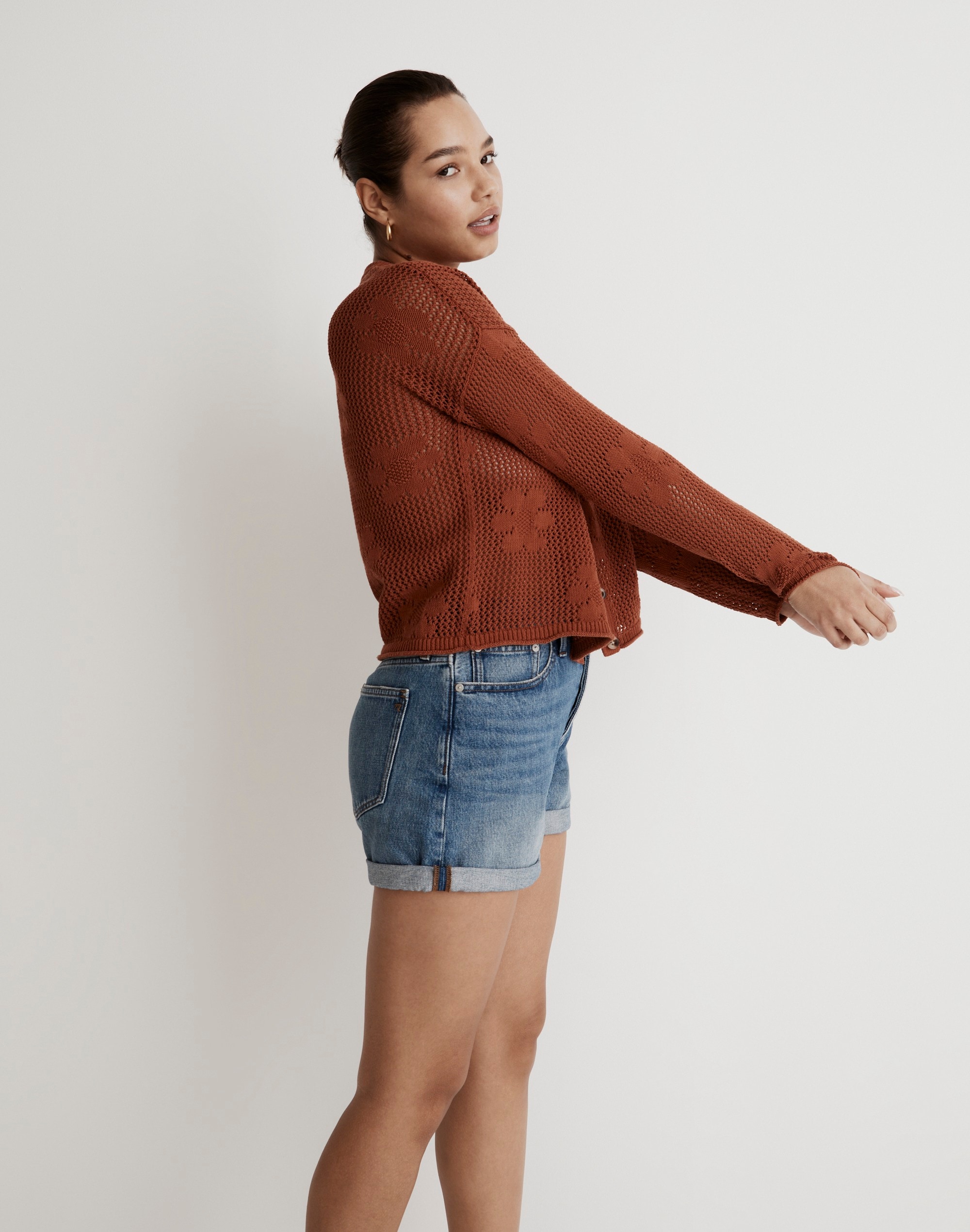 Floral Open-Stitch Cardigan Sweater