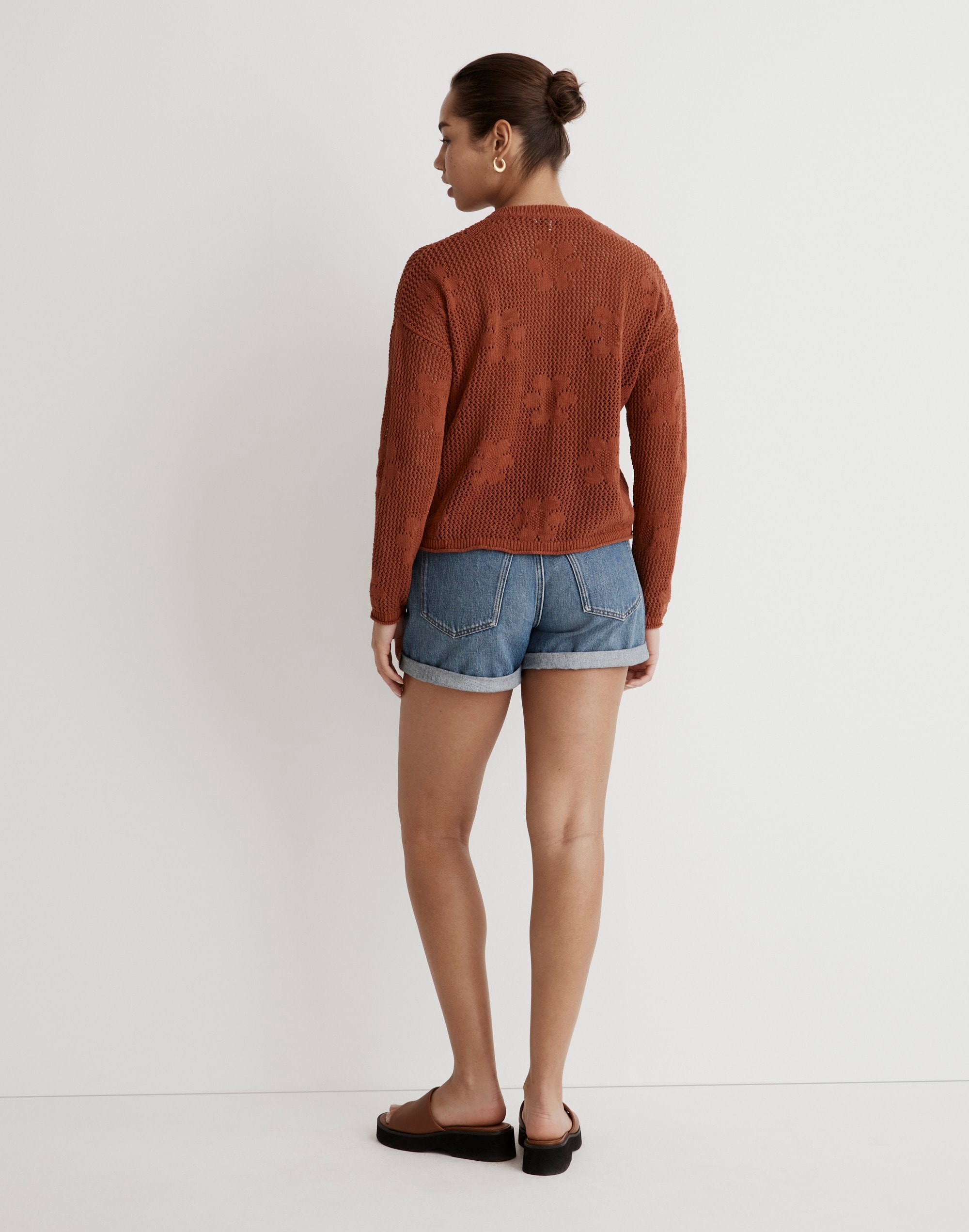 Floral Open-Stitch Cardigan Sweater