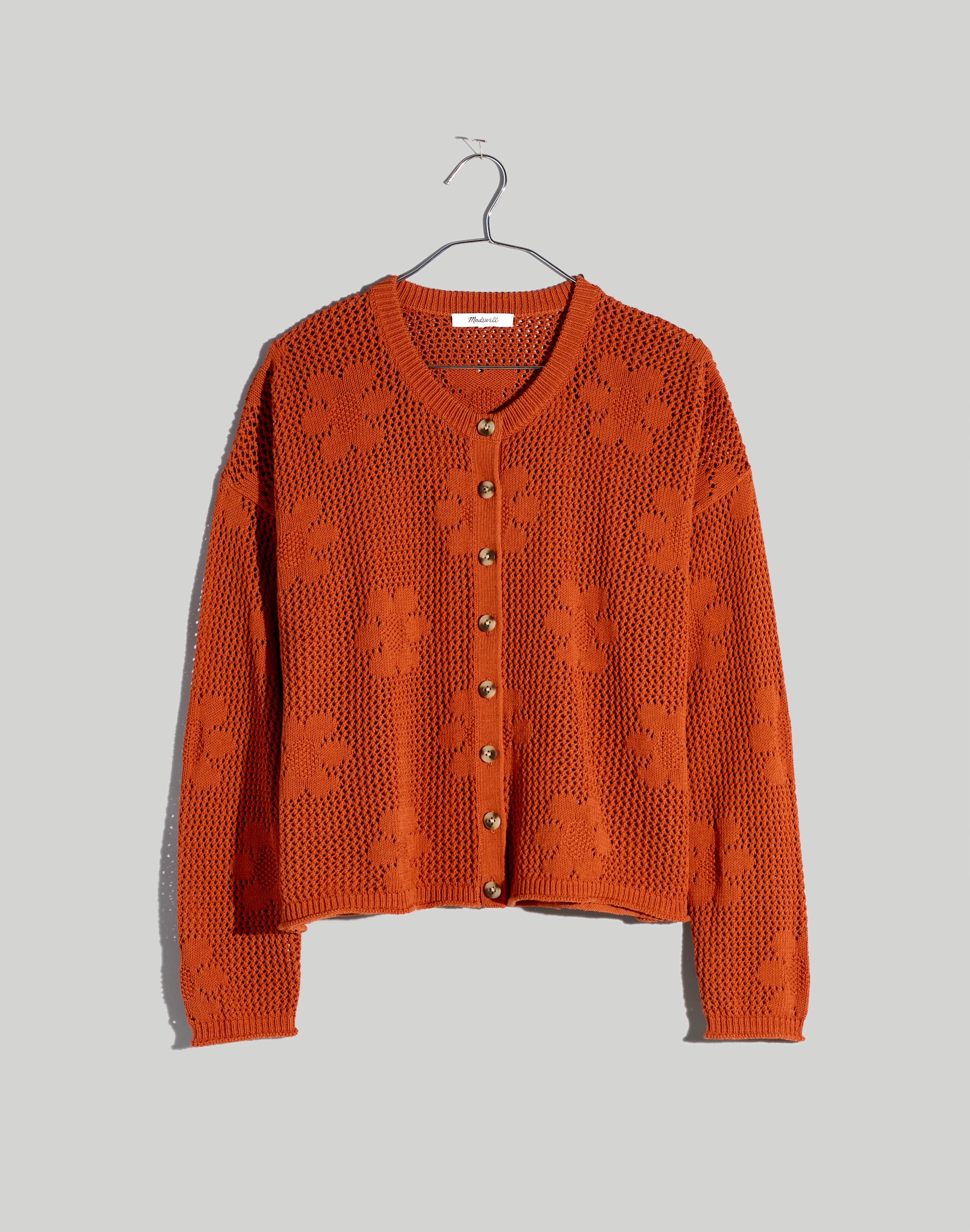 Floral Open-Stitch Cardigan Sweater